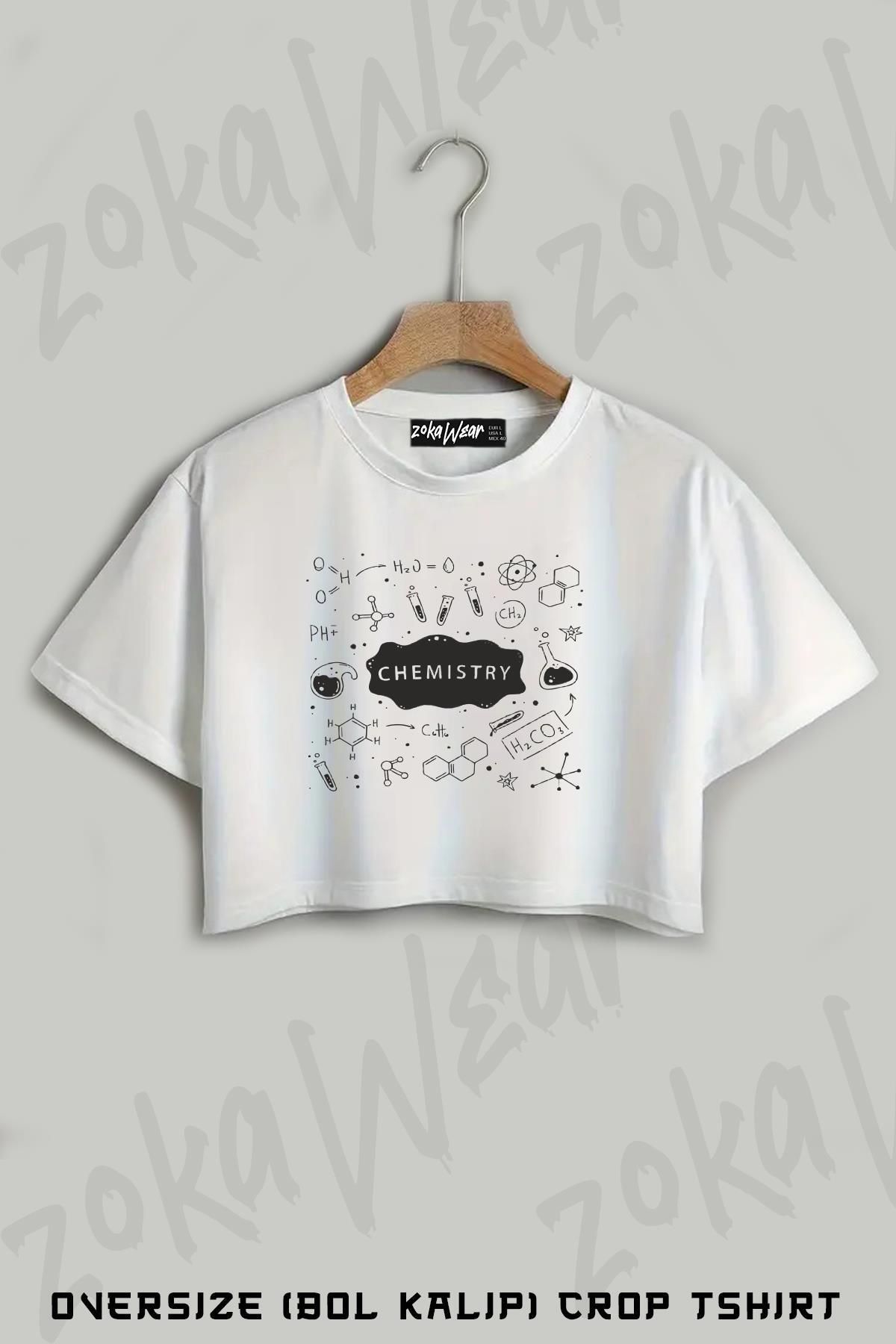 ZOKAWEAR Kimya Bağlar Chemistry Baskılı Oversize Crop T-Shirt