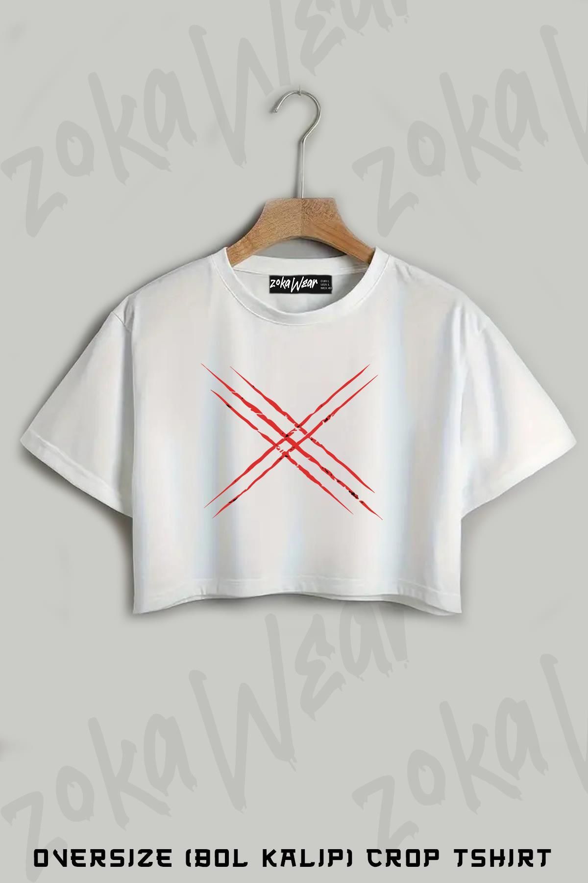 ZOKAWEAR X men Logo Red Baskılı Oversize Crop T-Shirt