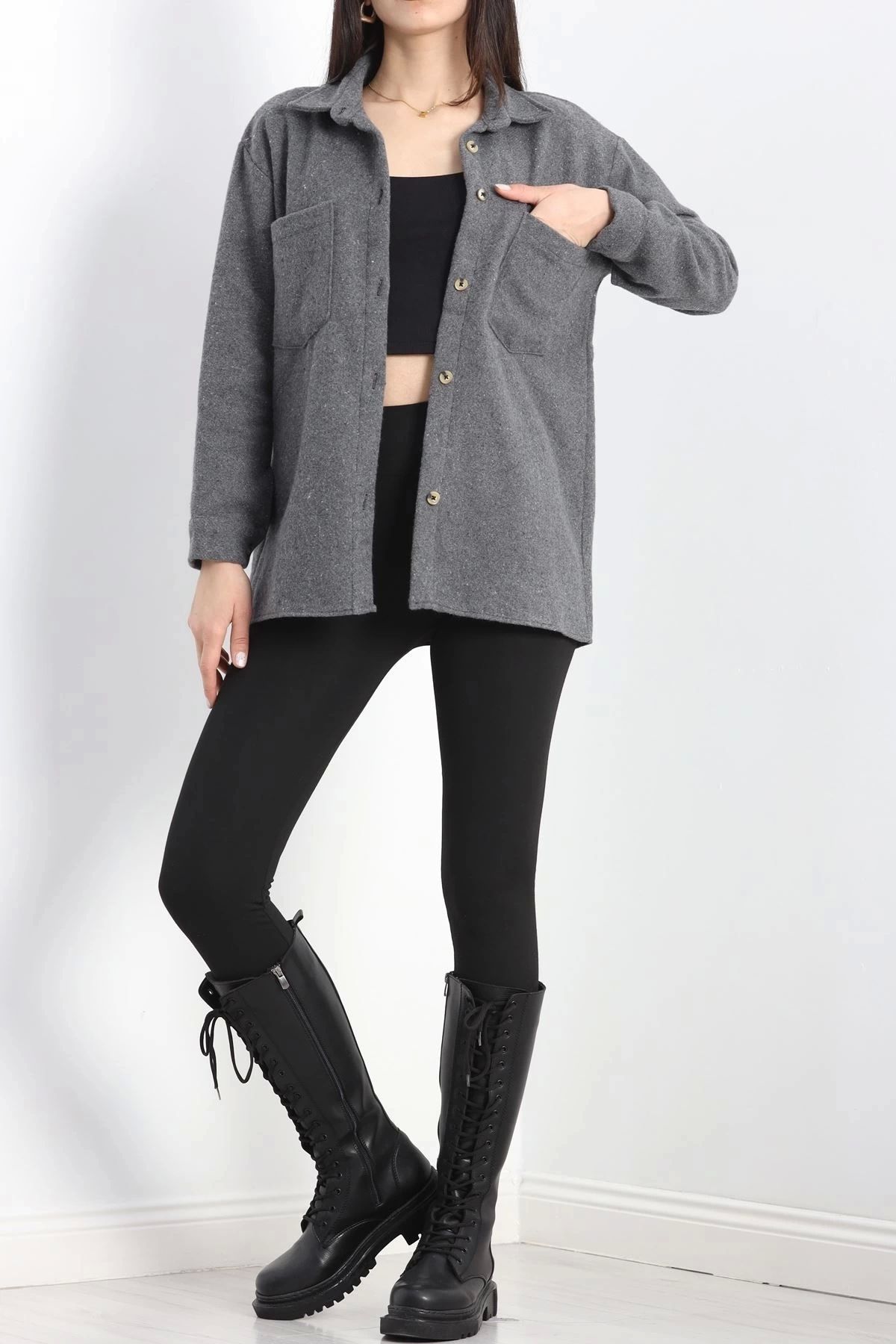 BellevieStore çift cepli kaşe gömlek