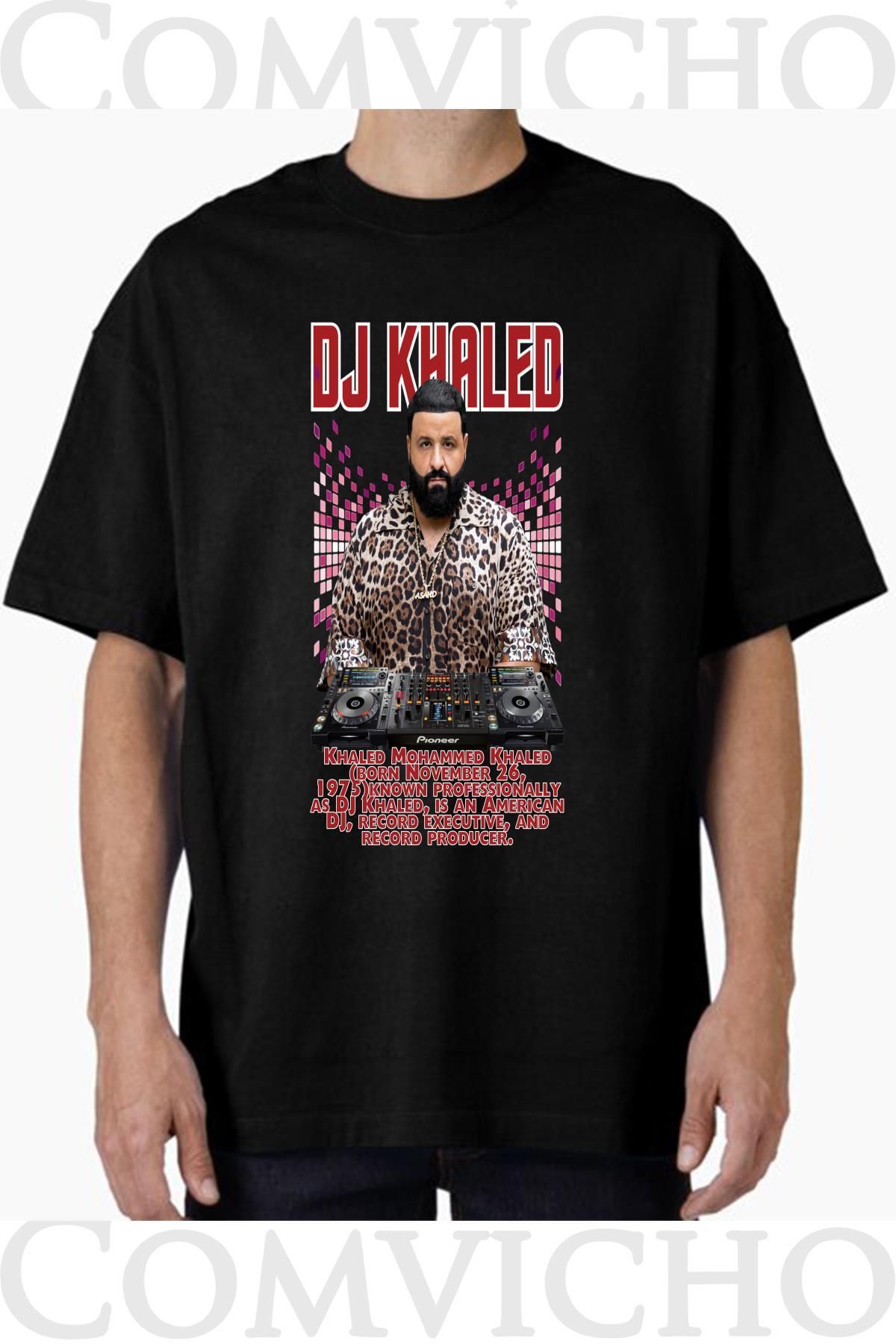 COMVİCHO Unisex dj khaled v1 Tasarım Baskılı Oversize Tişört