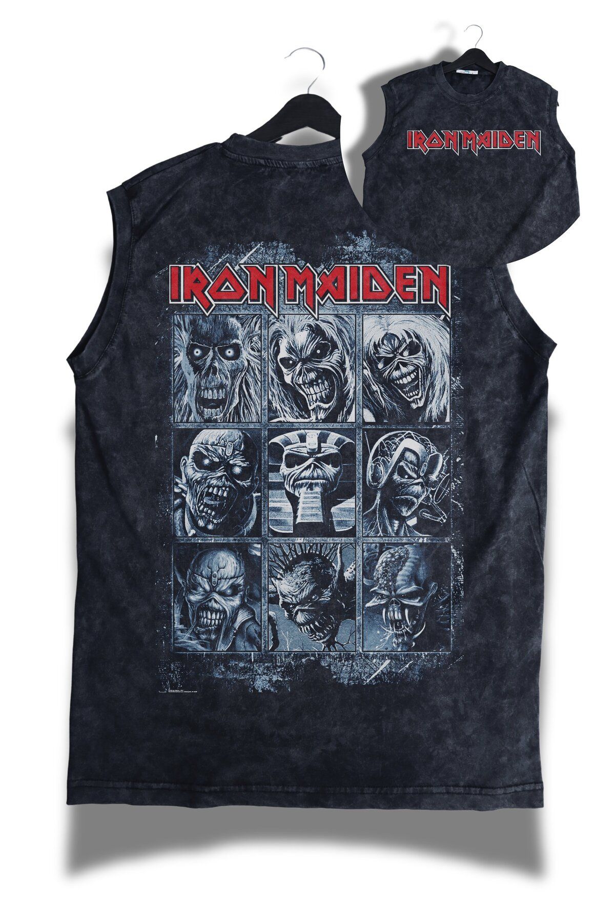 Fuddy Moda Unisex Rock Band Iron Maiden Sırt Baskılı Yıkamalı Kolsuz Vintage Tişört