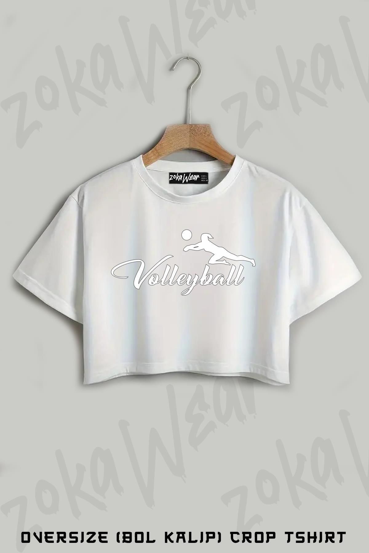 ZOKAWEAR Voleybol Volleyball v4 Baskılı Oversize Crop T-Shirt