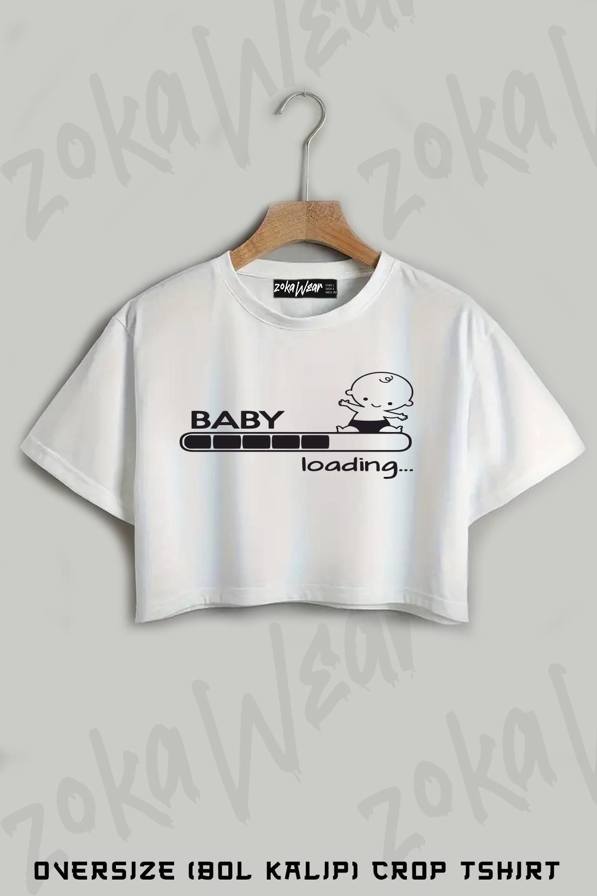 ZOKAWEAR Baby Loading Baskılı Oversize Crop T-Shirt