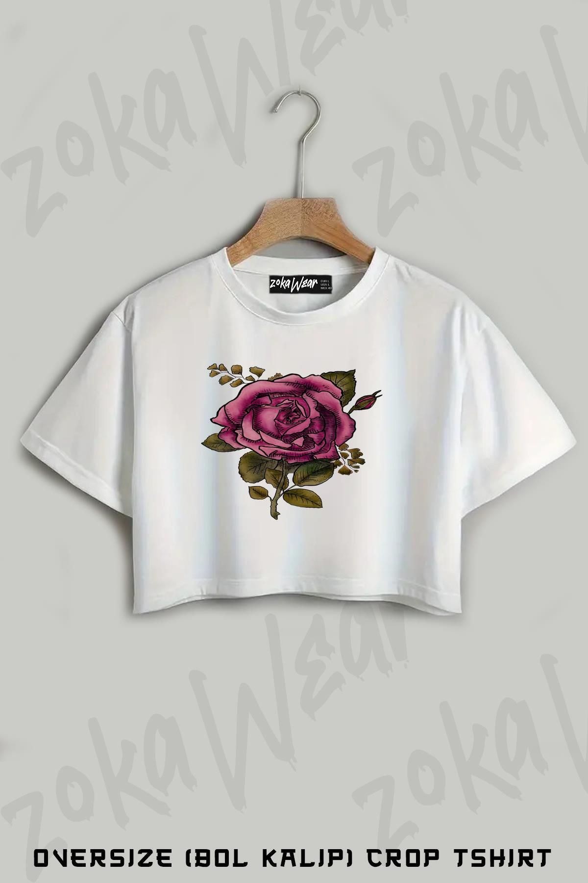 ZOKAWEAR Vintage Watercolour Baskılı Oversize Crop T-Shirt