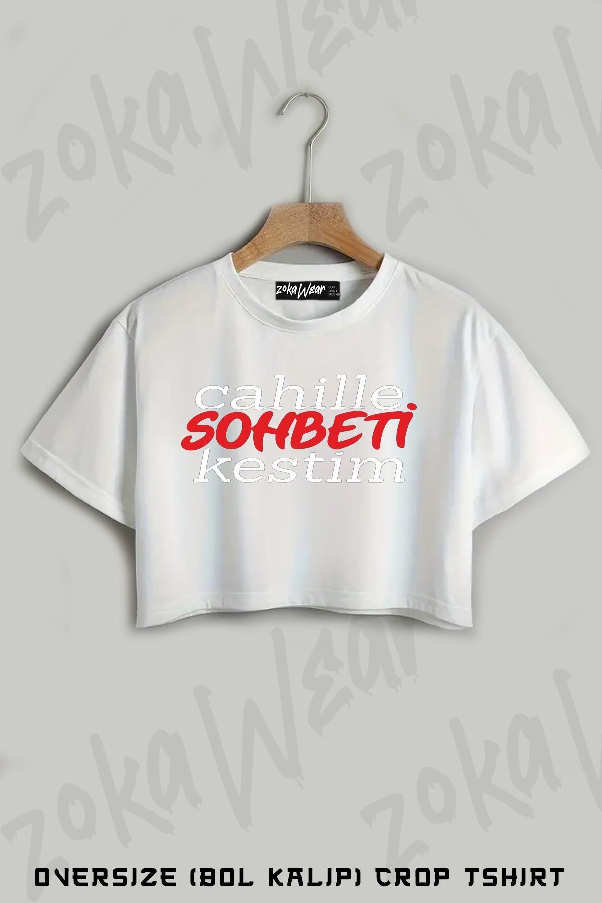 ZOKAWEAR Cahille Sohbeti Kestim Baskılı Oversize Crop T-Shirt