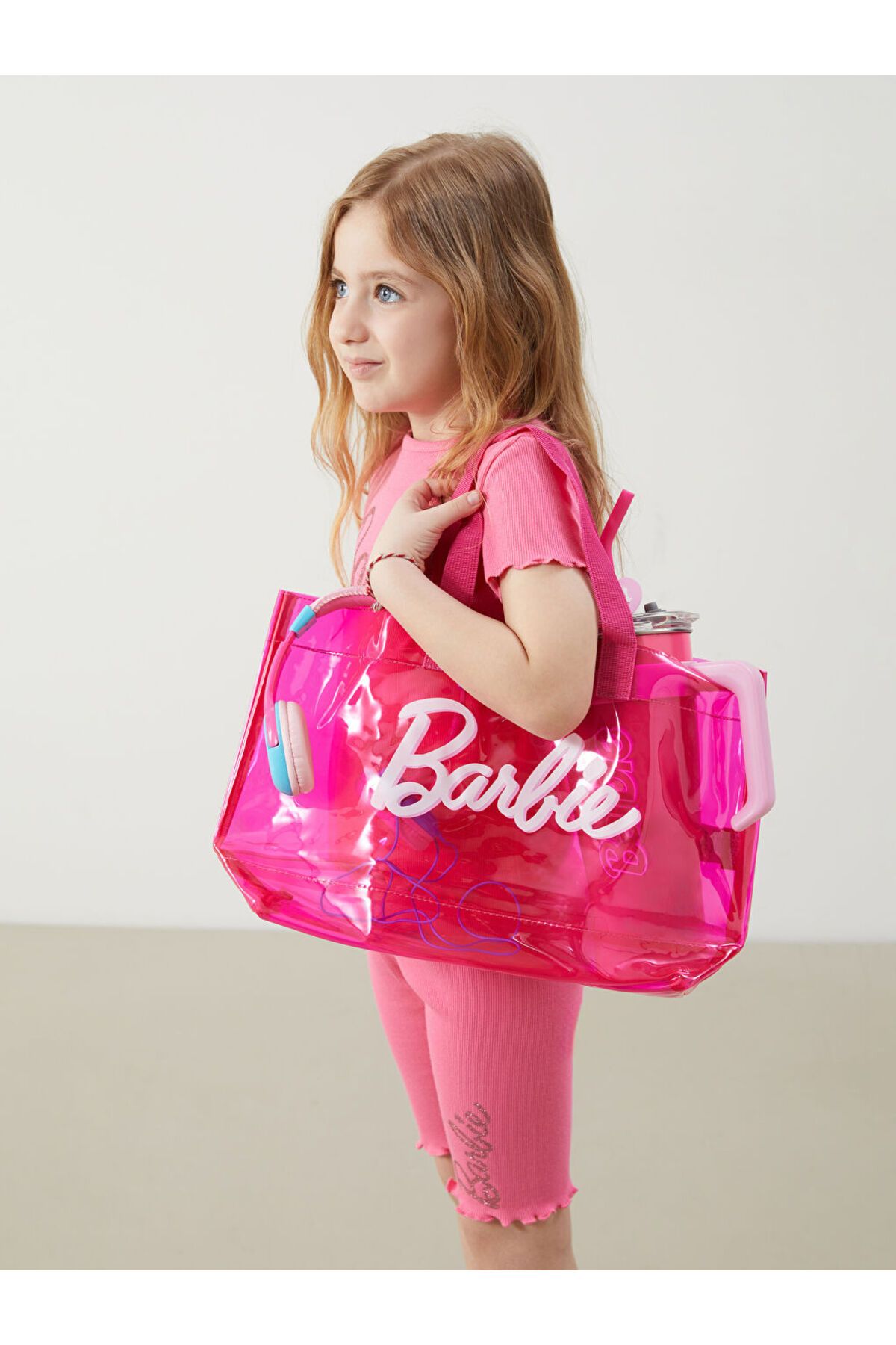LC Waikiki Yeni Sezon Barbie Baskili Seffaf Kiz Cocuk Omuz Cantasi - S5GC40Z4