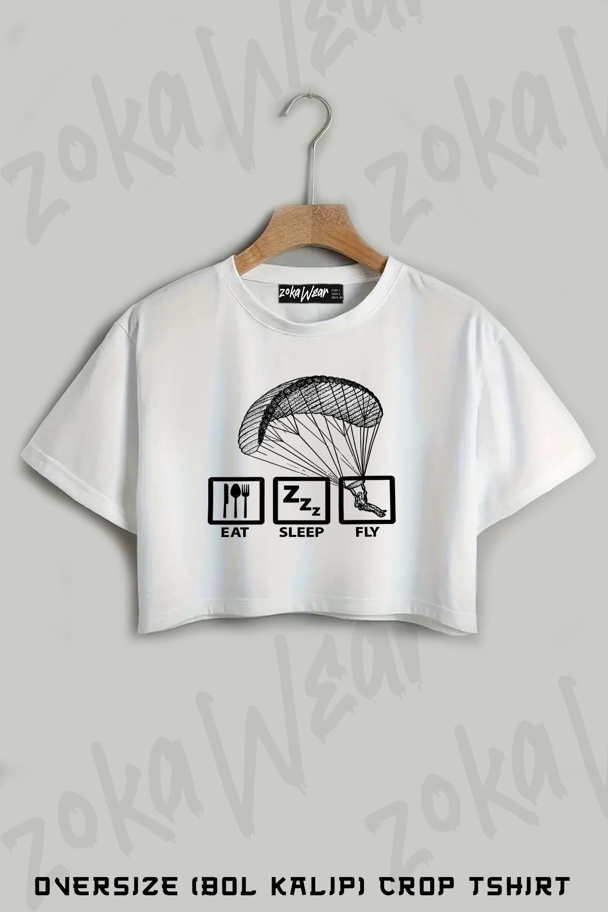 ZOKAWEAR Yamaç Paraşütü 5 Baskılı Oversize Crop T-Shirt