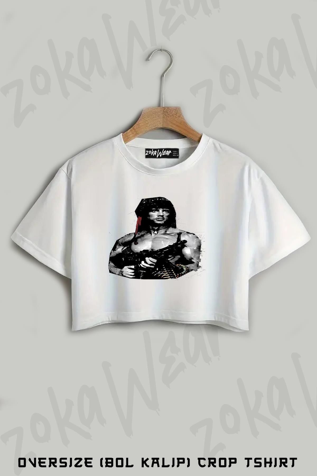 ZOKAWEAR Rambo Baskılı Oversize Crop T-Shirt