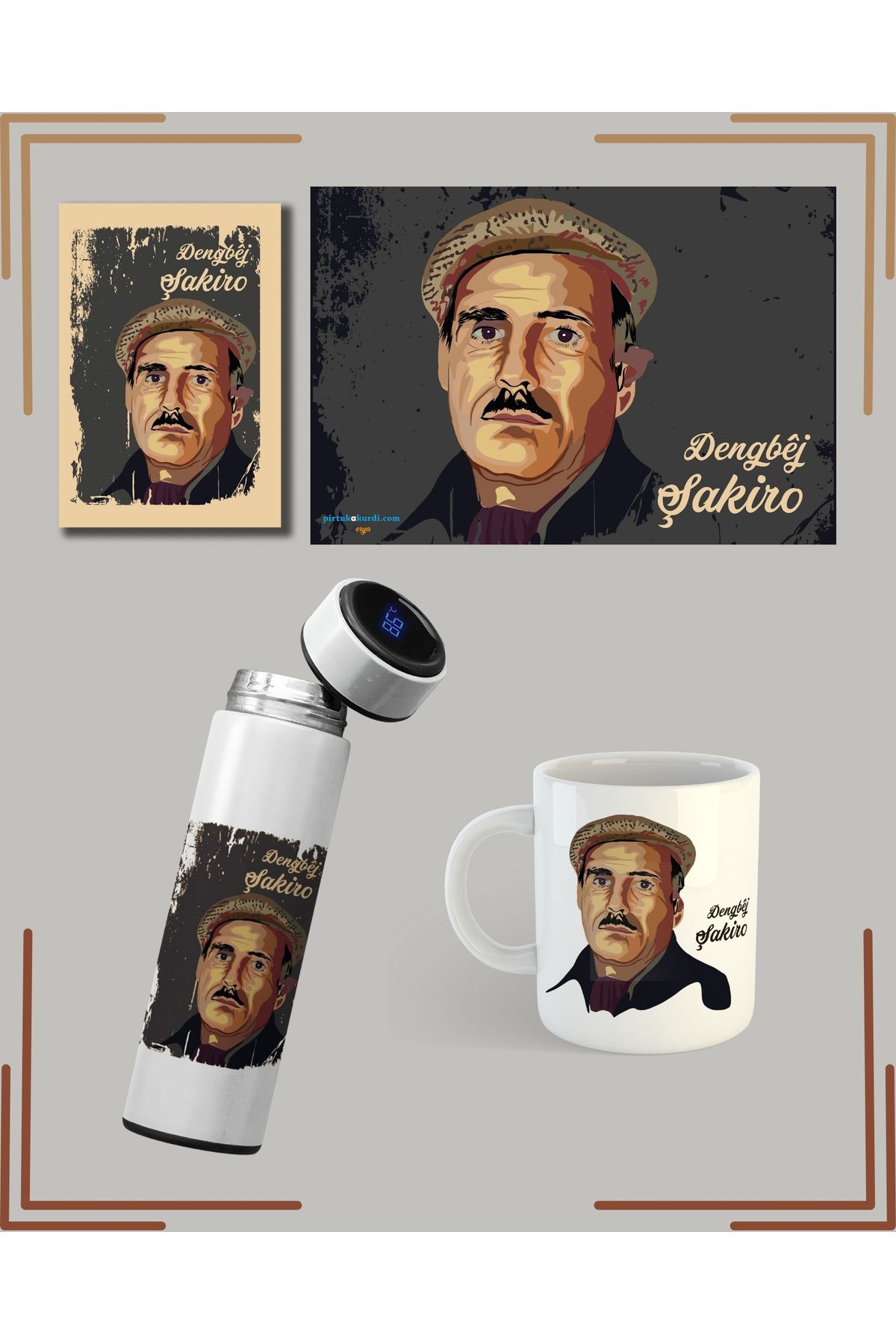 ZERYA Seta Dengbêj Şakiro Seti - Dengbêj Şakiro Posteri Termosu Kupası