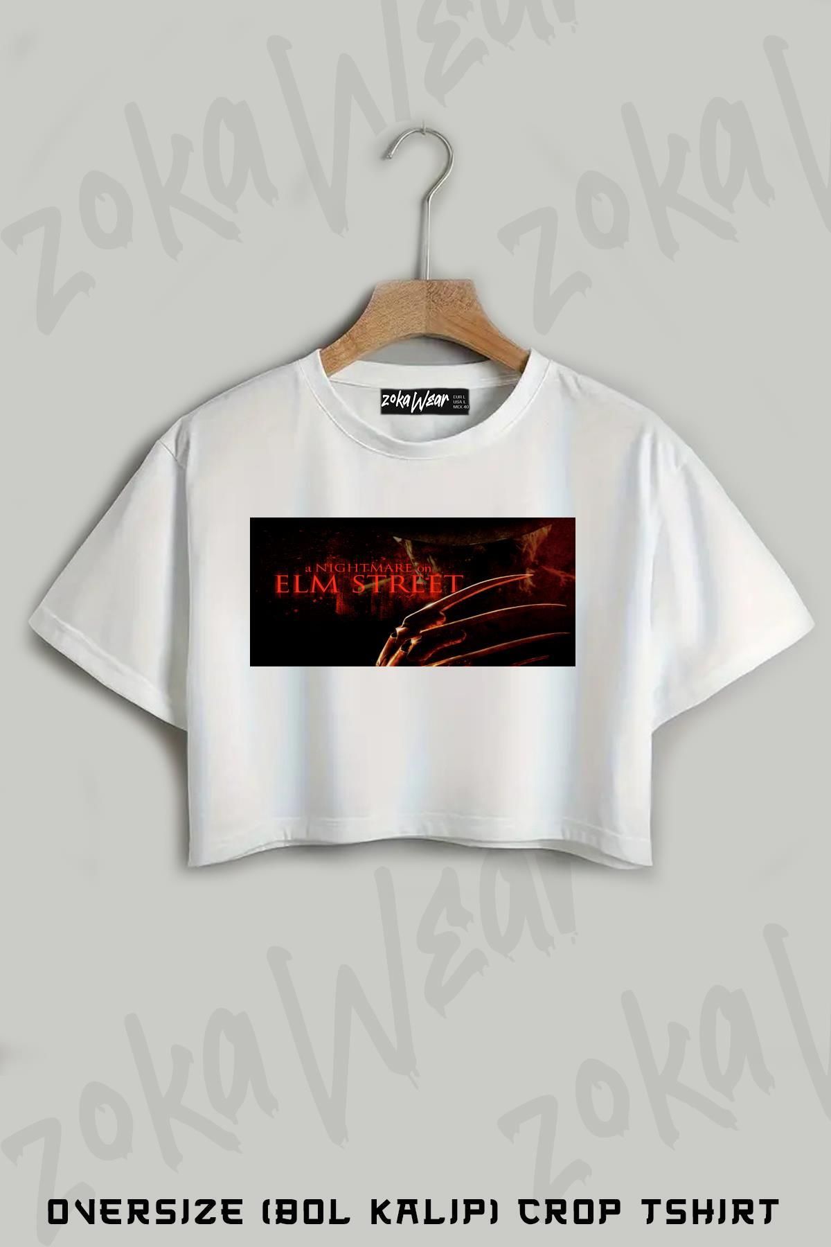 ZOKAWEAR Nightmare On Elm Street Elm Sokağı Baskılı Oversize Crop T-Shirt