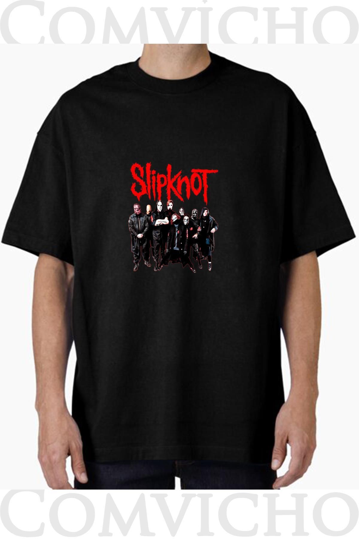 COMVİCHO Unisex slipknot v1 Tasarım Baskılı Oversize Tişört