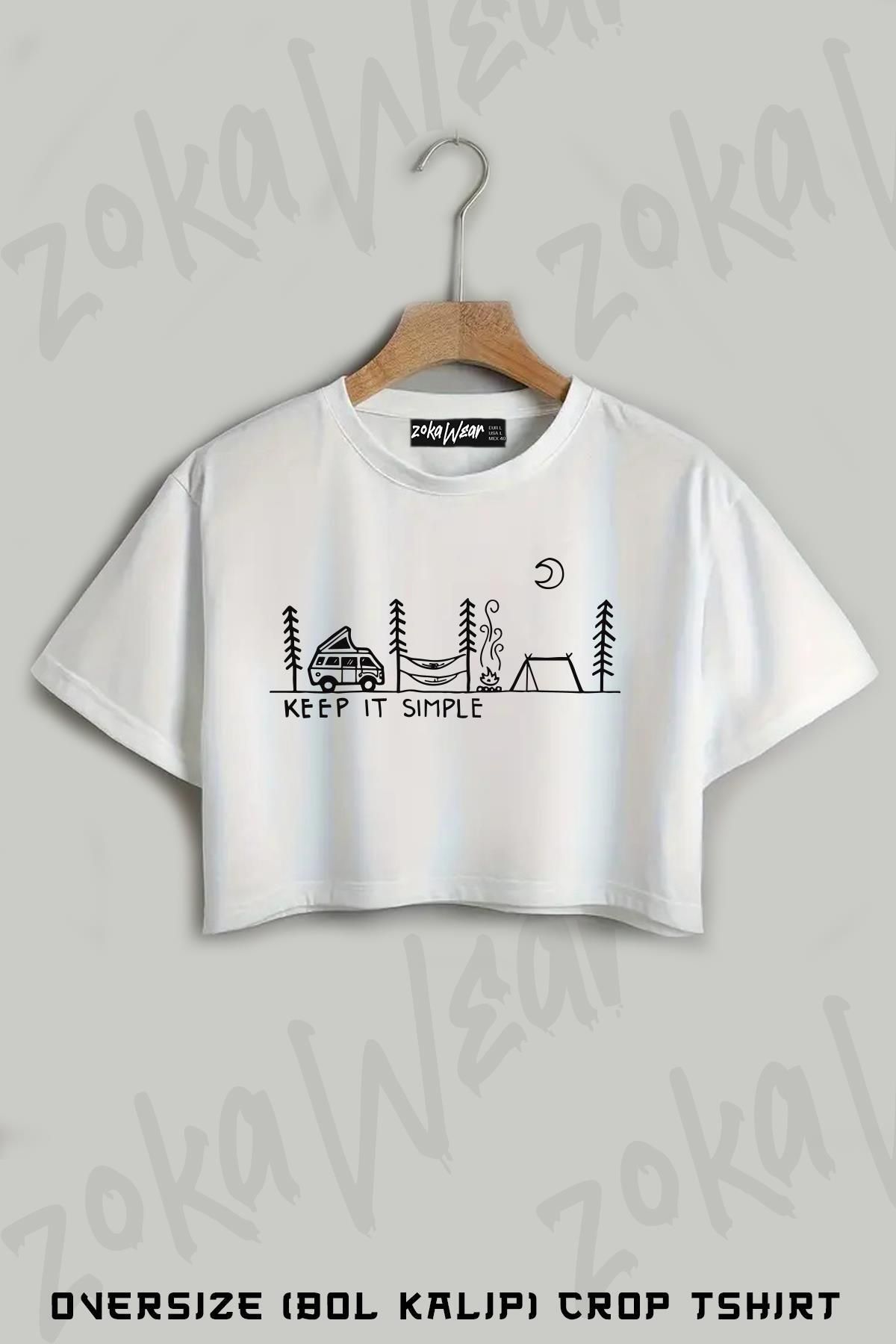 ZOKAWEAR Keep It Sımple Yazı Baskılı Oversize Crop T-Shirt