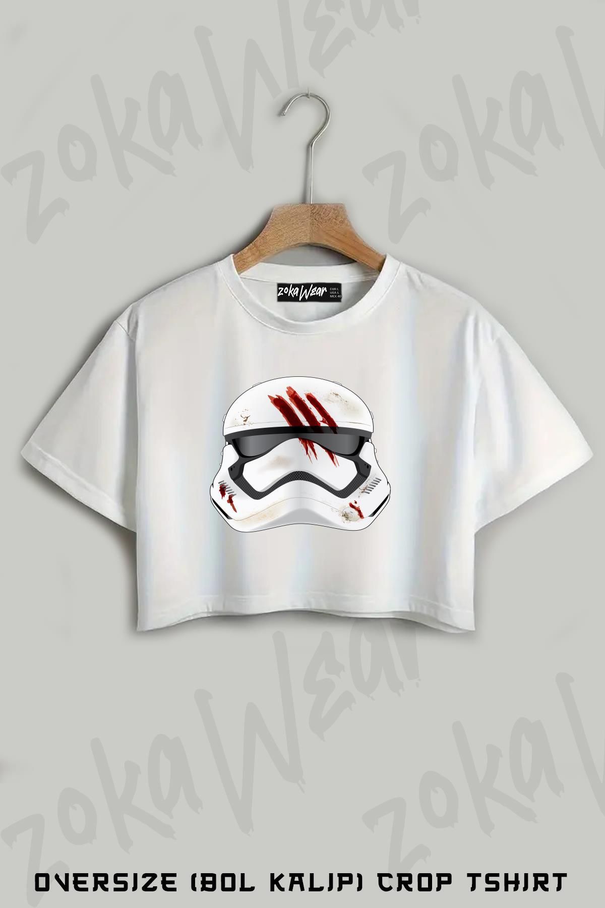 ZOKAWEAR Starwars Karakteri Maskes Baskılı Oversize Crop T-Shirt