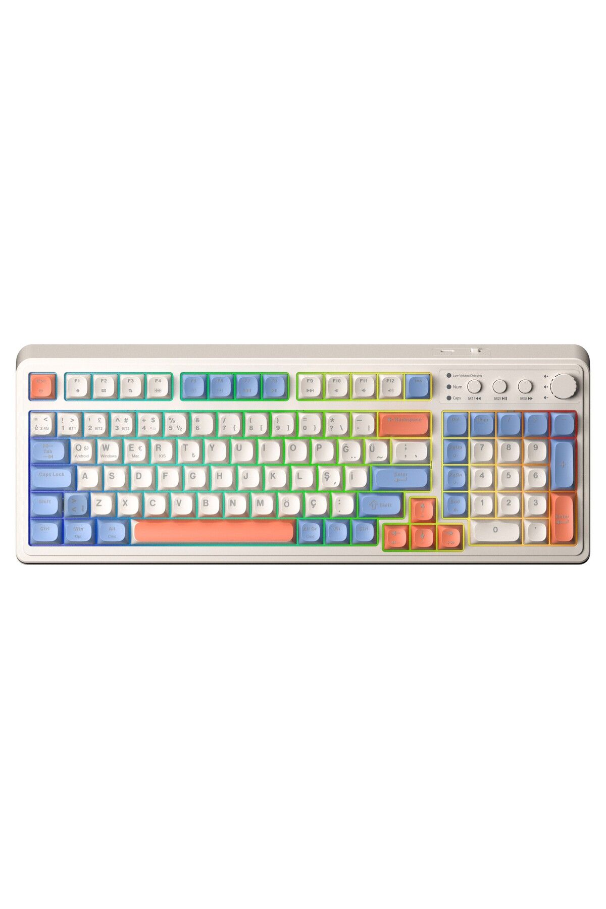 Aula S99 Retro RGB Gaming 3 Modlu Bluetooth/2.4GHz/USB-C Kablosuz Makrolu Türkçe Q Klavye Turuncu