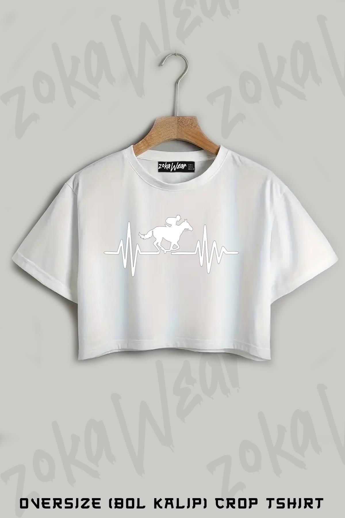 ZOKAWEAR At Yarışı Horse Race Baskılı Oversize Crop T-Shirt