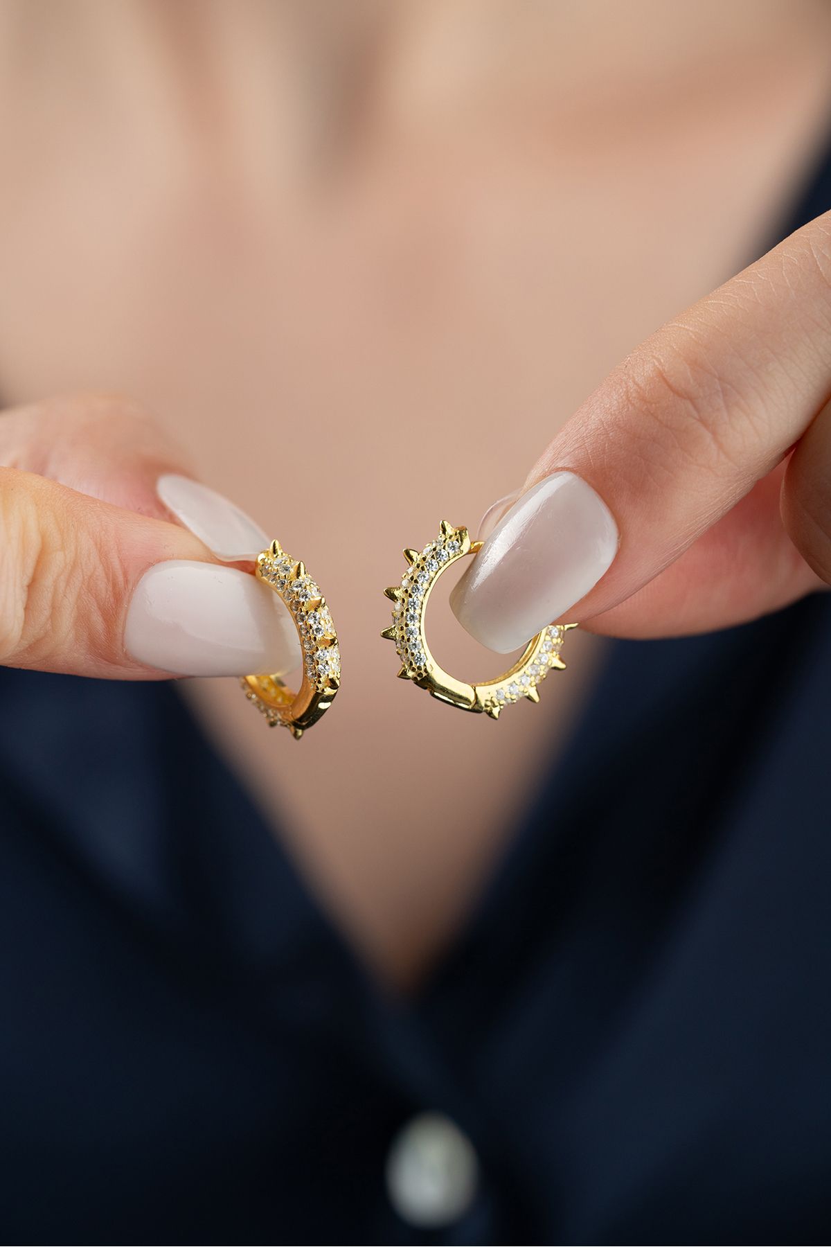 Silvano Jewelry 925 Ayar Gümüş Gold Zirkon Taşlı Halka Küpe