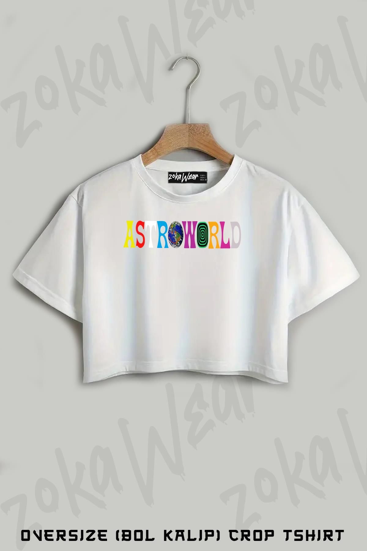 ZOKAWEAR Astroworld Logo Baskılı Oversize Crop T-Shirt