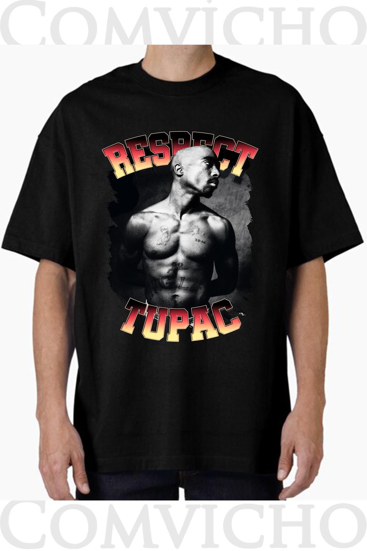 COMVİCHO Unisex tupac v19 Tasarım Baskılı Oversize Tişört