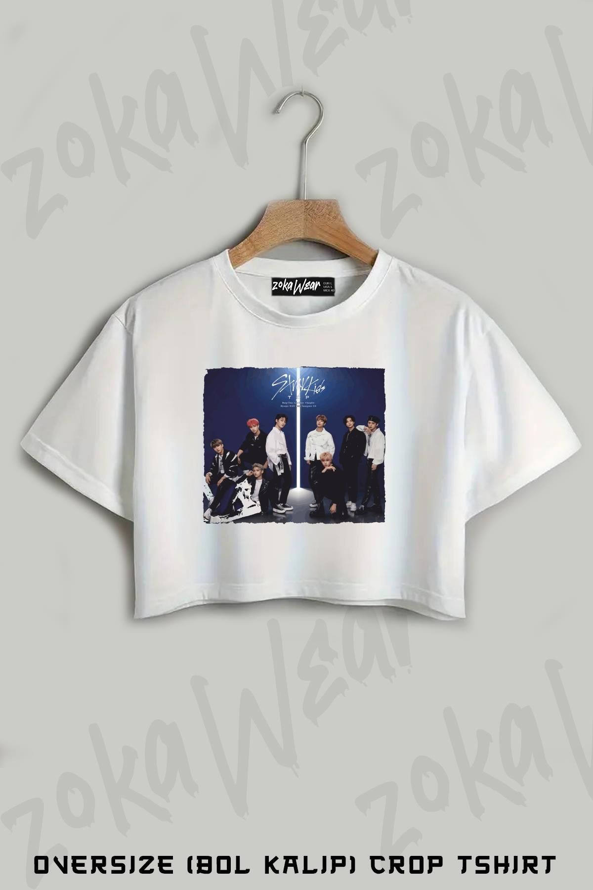 ZOKAWEAR Stray Kids K pop 3 Baskılı Oversize Crop T-Shirt
