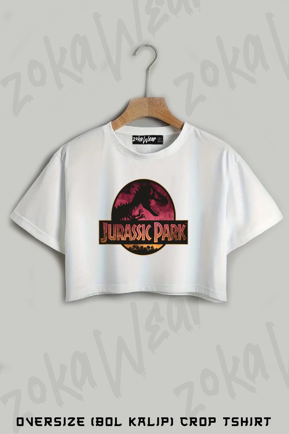 ZOKAWEAR Jurassic Park Pink Pastel Baskılı Oversize Crop T-Shirt