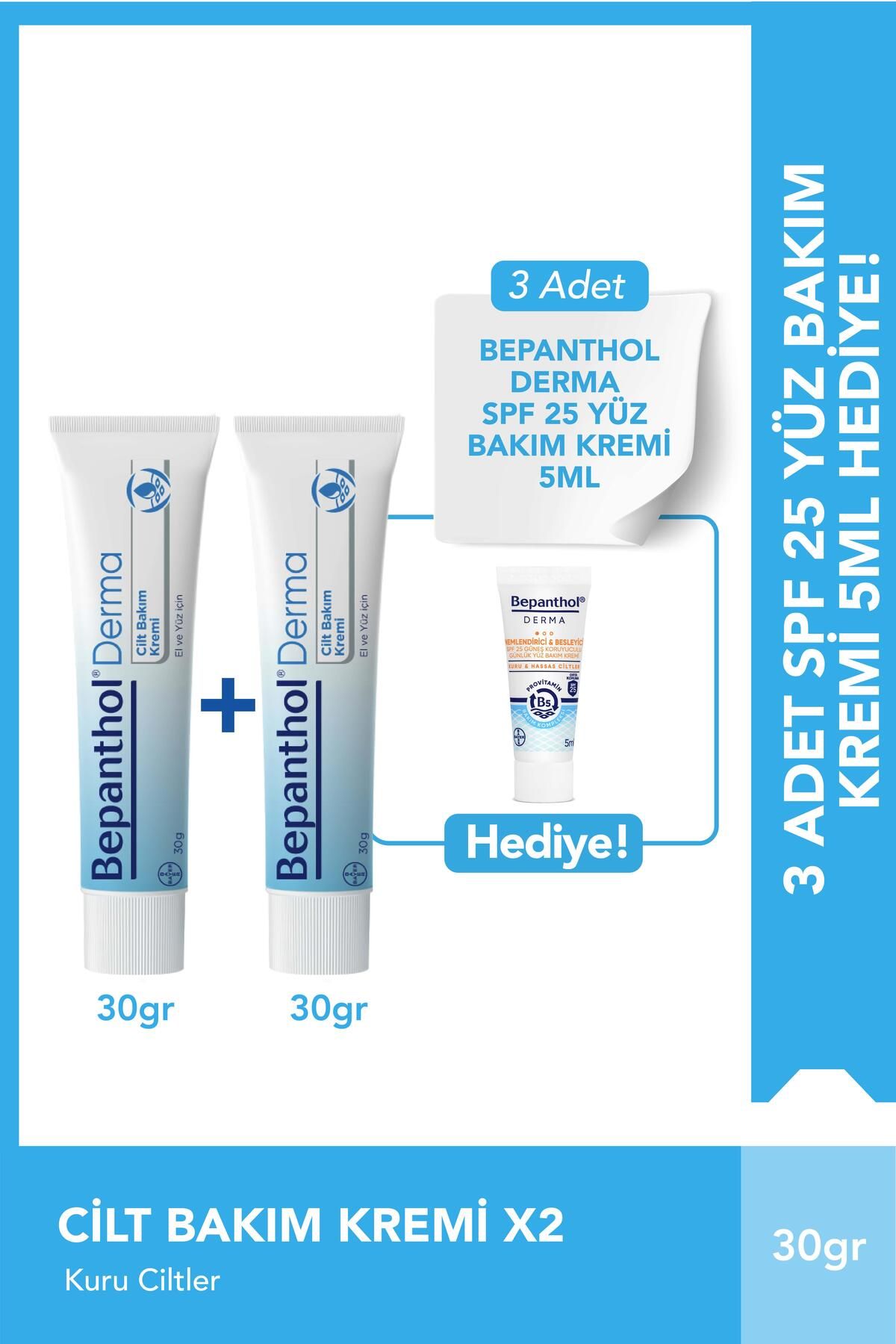 Bepanthol Cilt Bakım Kremi 30g 2'li Set + SPF Mini Yüz Kremi Hediye