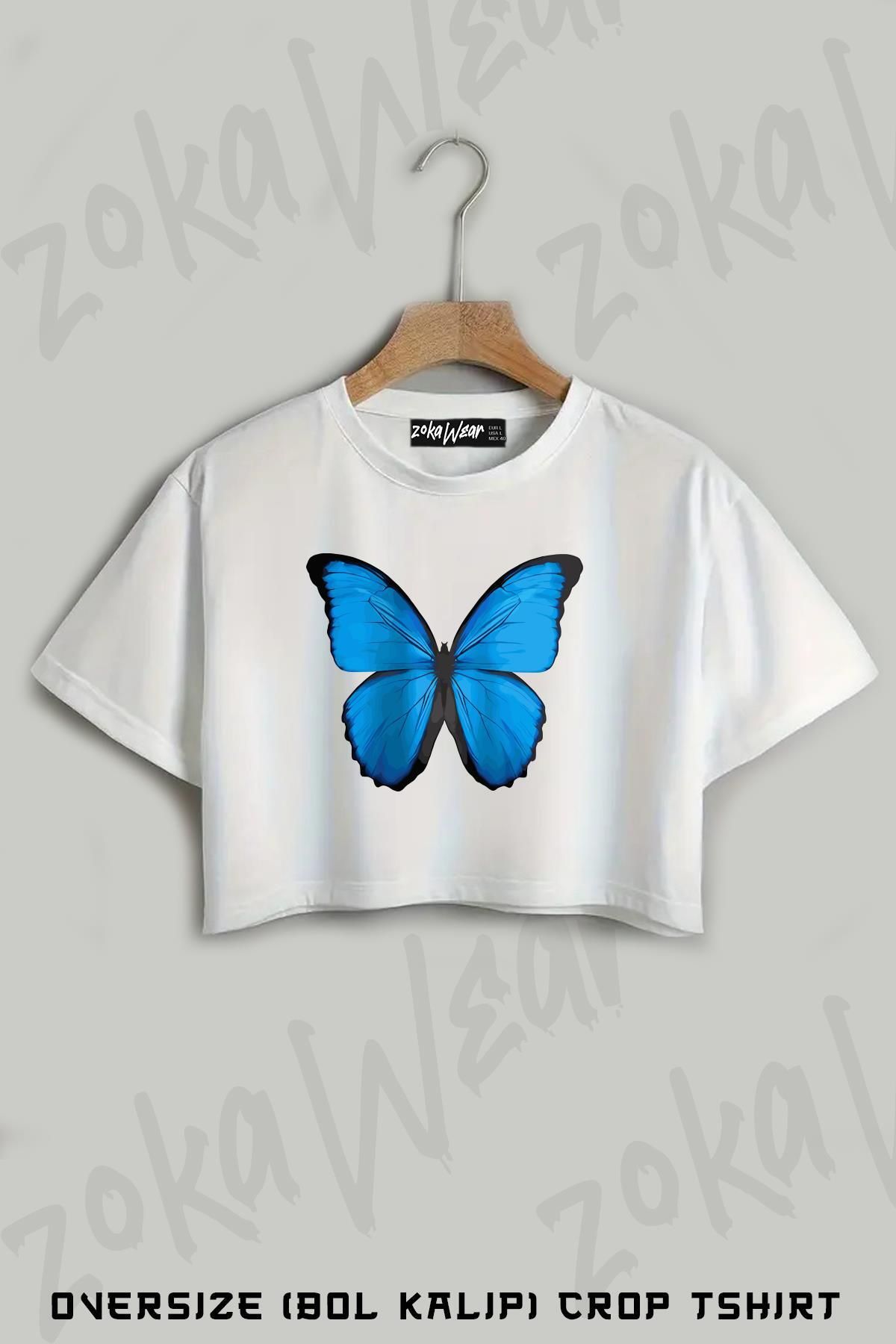 ZOKAWEAR Butterfly Kelebek Baskılı Oversize Crop T-Shirt