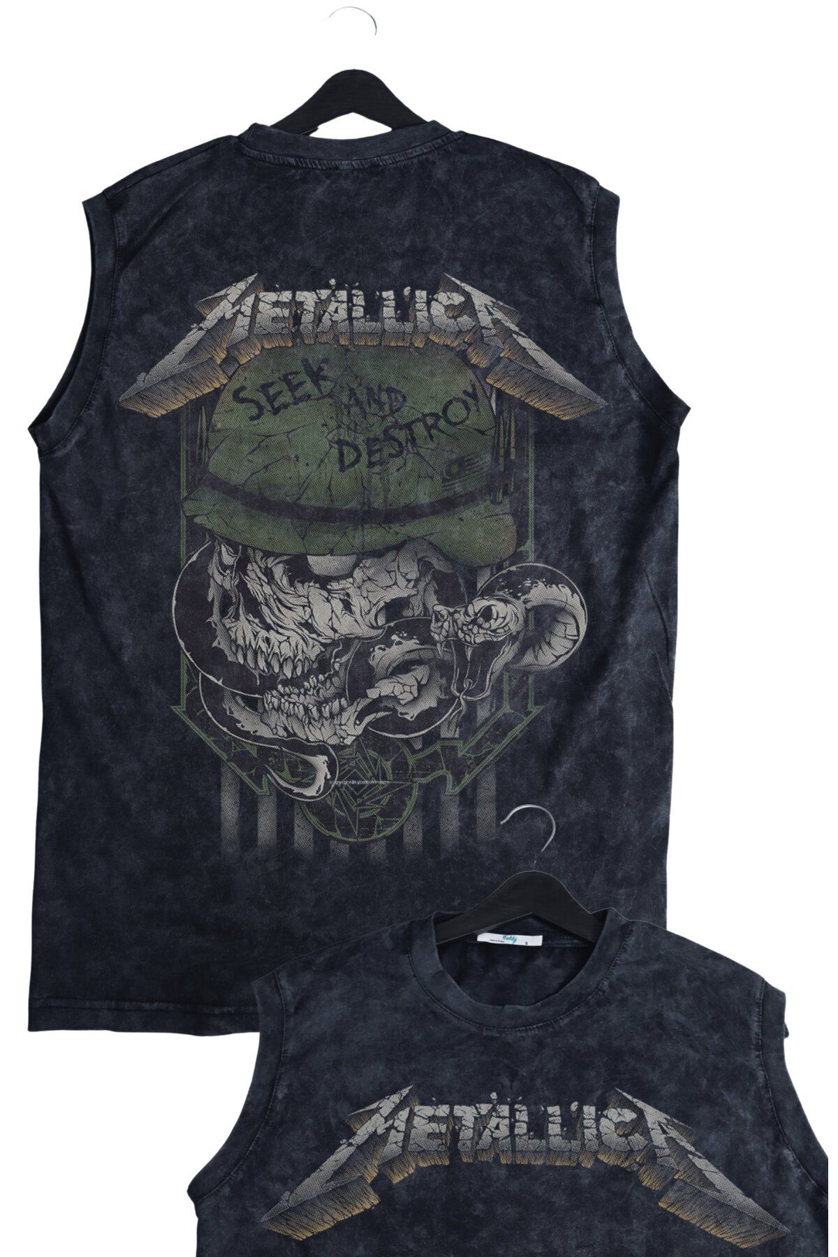Fuddy Moda Unisex Metallica Seek And Destroy Sırt Baskılı Yıkamalı Kolsuz Vintage Tişört