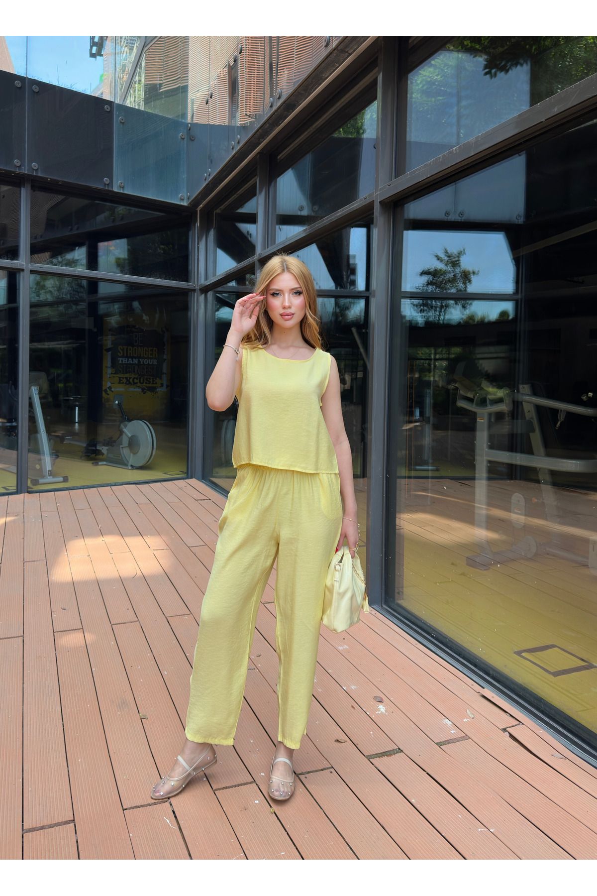 Angel Mia Salaş Bluz Pantolon Takım Sarı