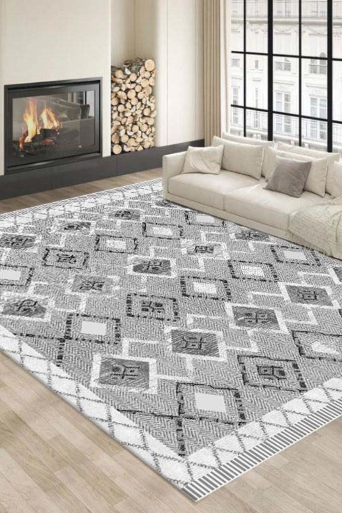 DERAS HOME Dijital Baskı Yıkanabilir Kaymaz Taban Salon Halısı Yolluk