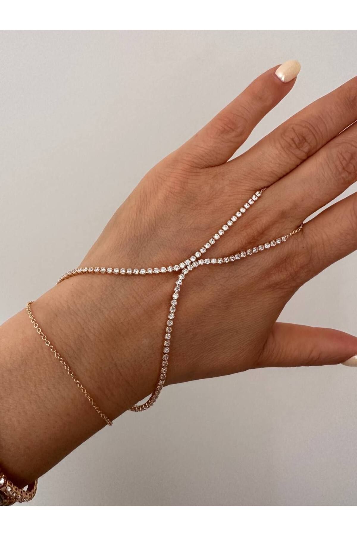 Esmeray Aksesuar Gold Renk Zirkon Taşlı Rodyum Kaplama Su Yolu Şahmeran Bileklik