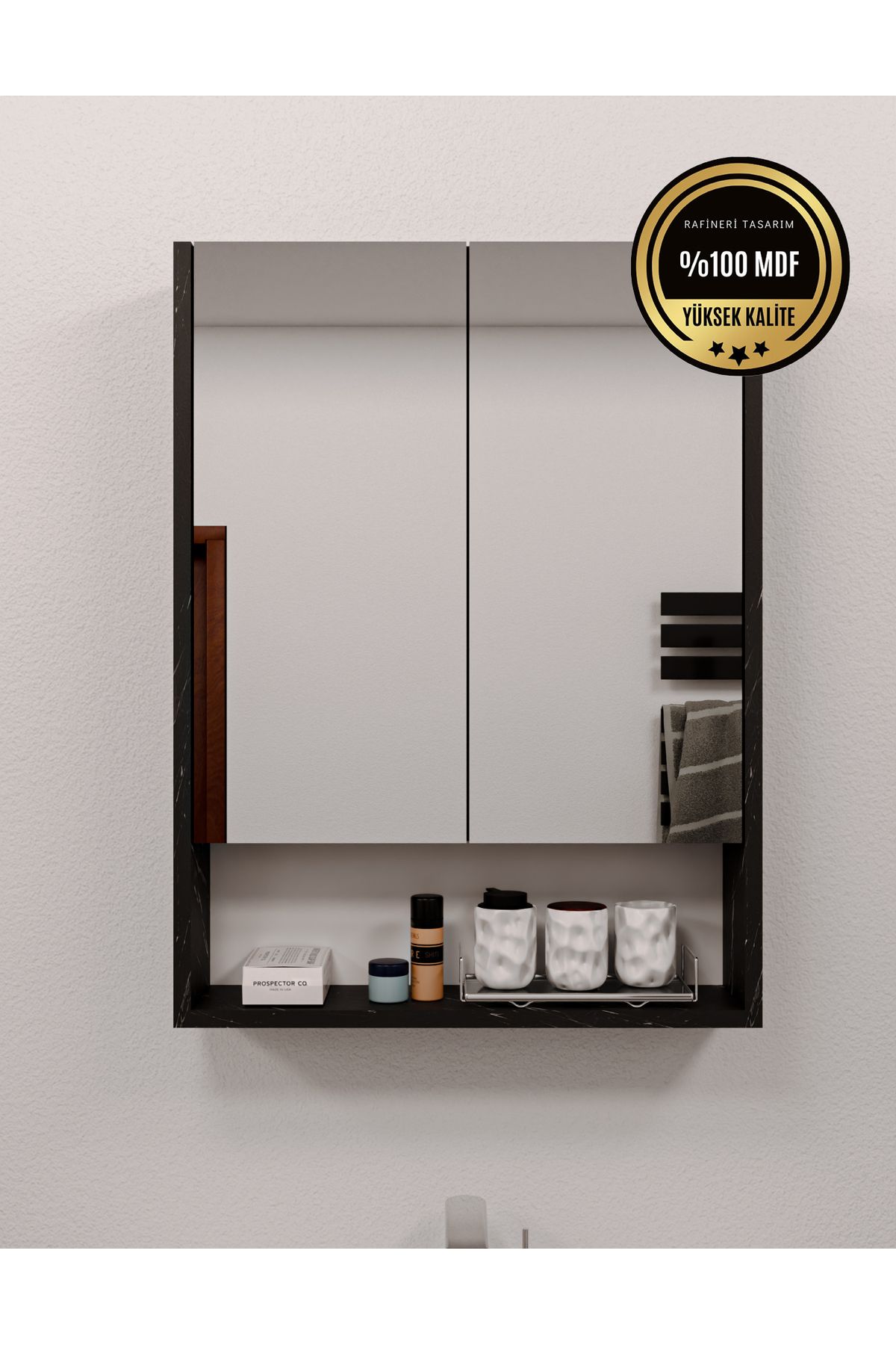 DEKORFİM Lotus MDF 2 Kapaklı Aynalı Banyo Dolabı Lavabo Üstü Dolap Çok Amaçlı Banyo Dolabı