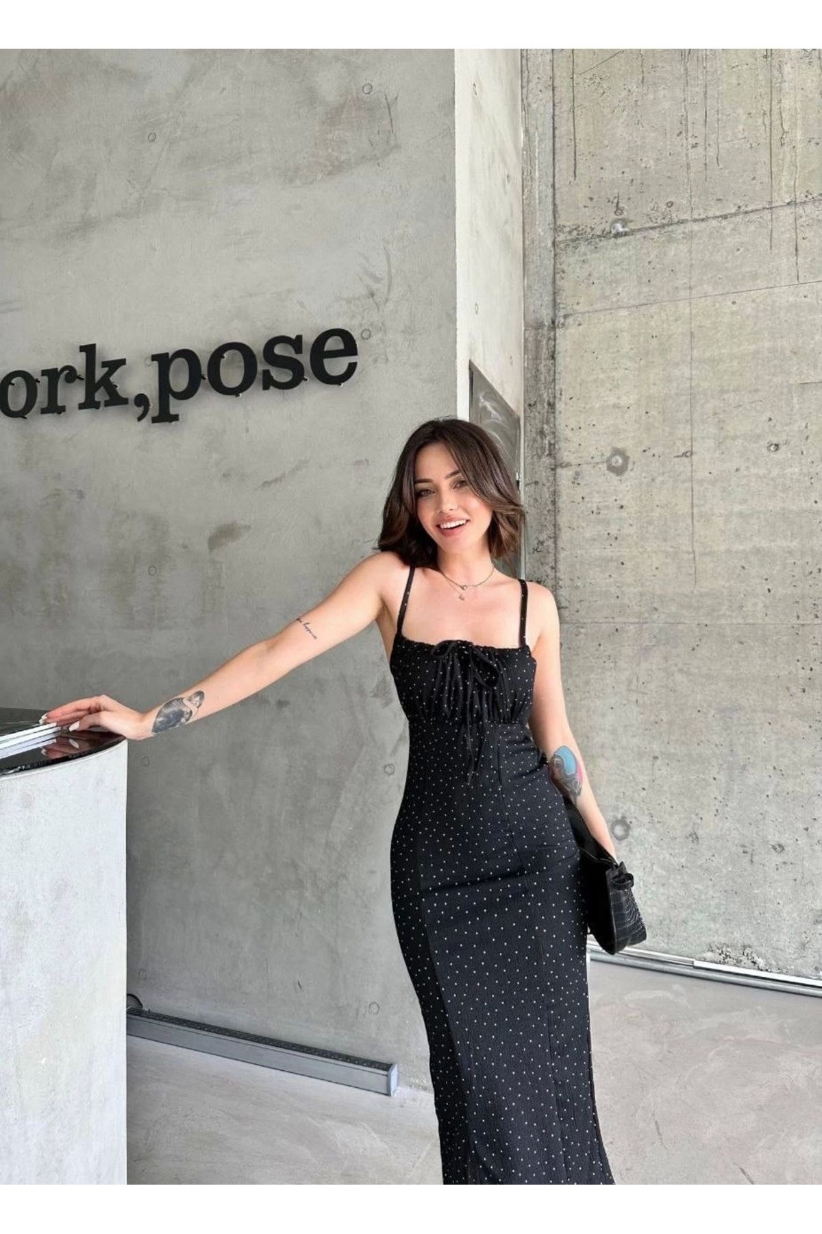 BellevieStore Desenli askılı elbise