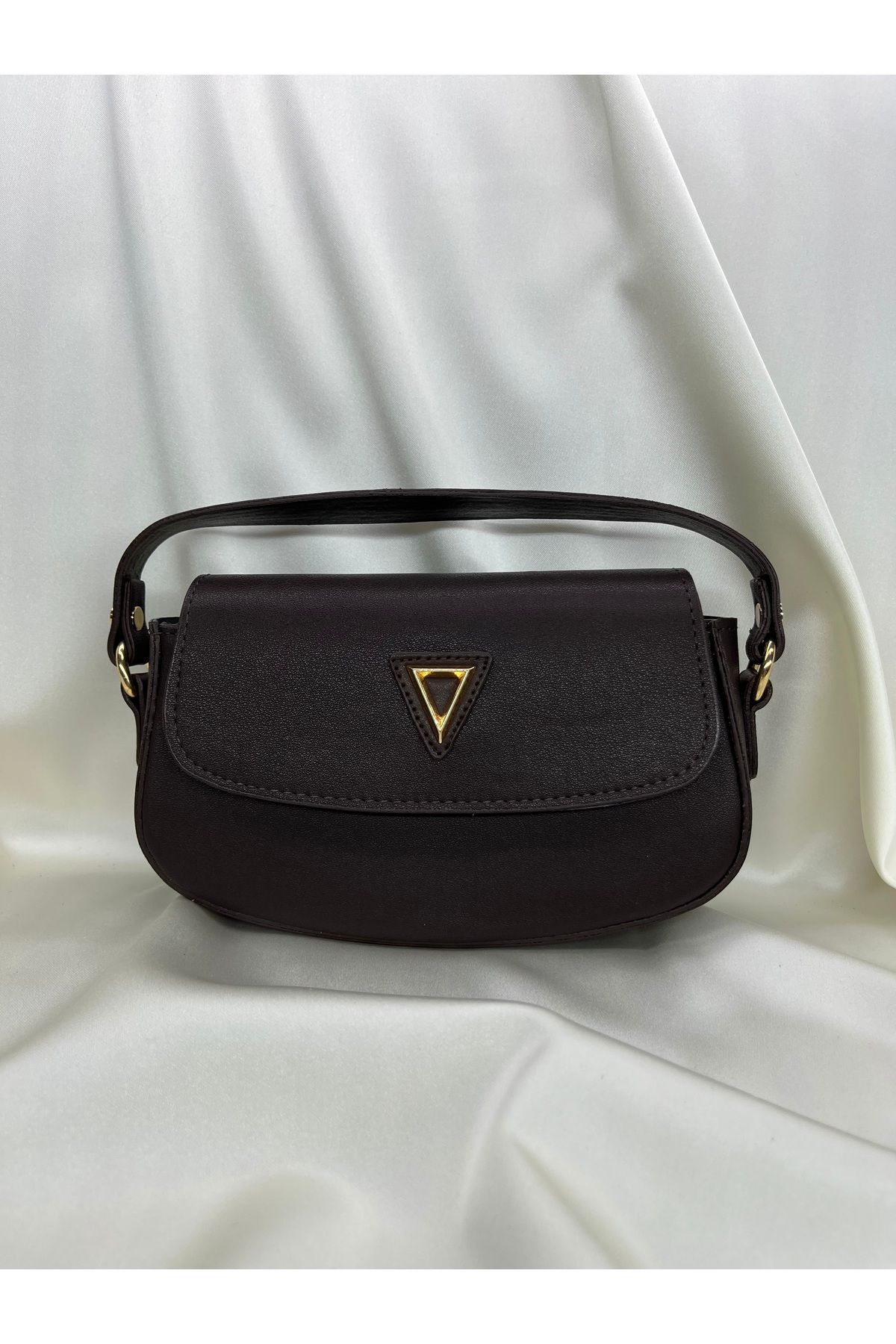 lunaria bags Minimalist Koyu Kahve Omuz Çantası – Altın Detaylı