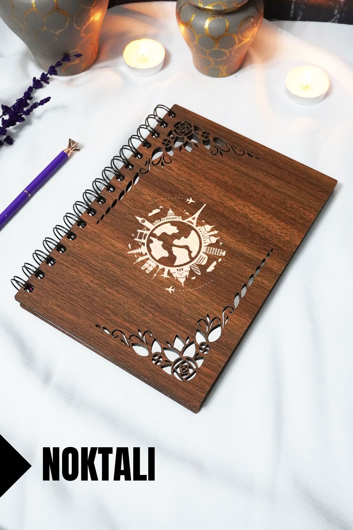 markcat Dünya Ahşap Kapaklı Defter - Çizgili Defter - 60 yaprak (120 sayfa) - A5 15x21 cm