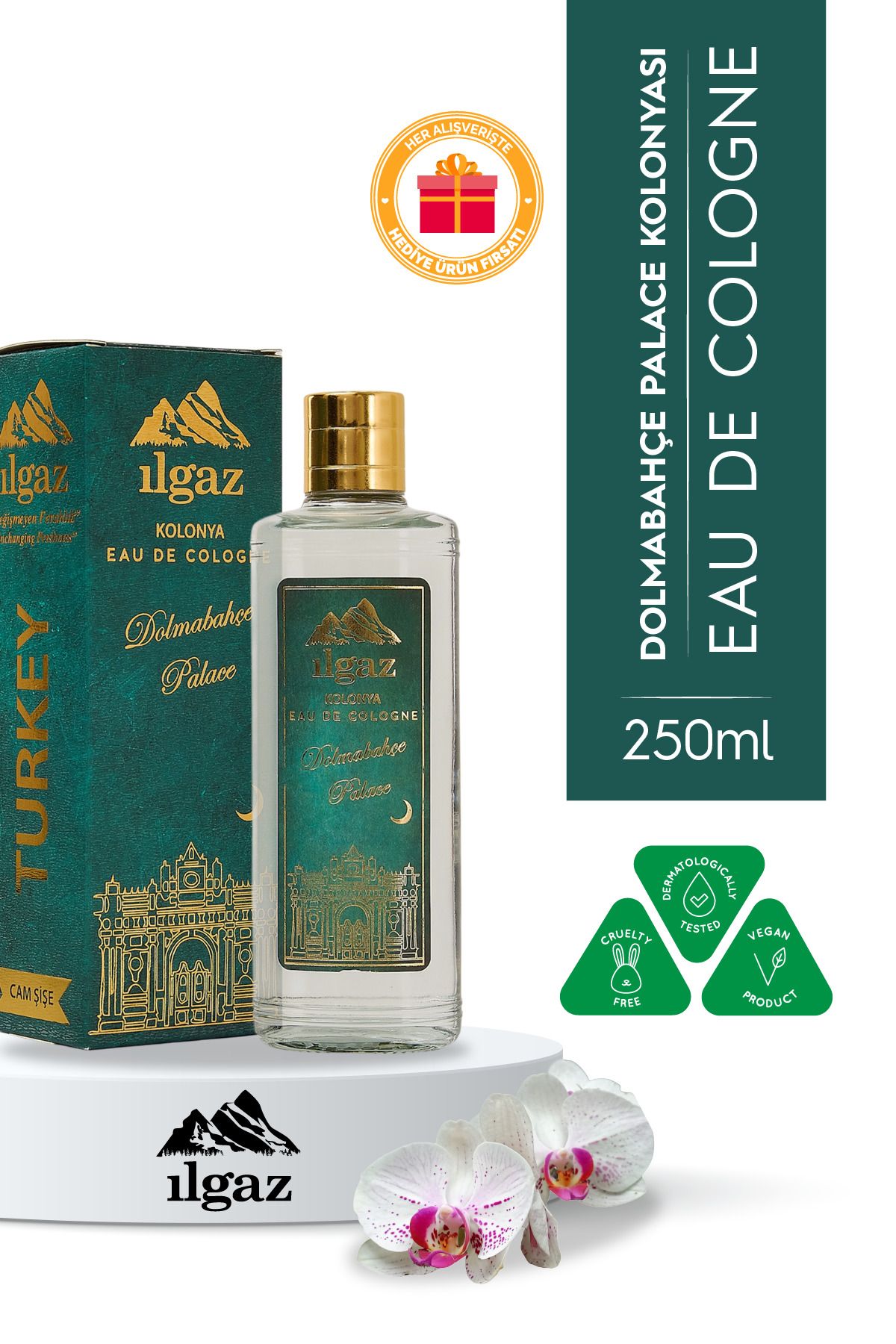 ILGAZ Dolmabahçe Palace Kolonyası | Eau De Cologne Cam Şişe 250 ml | Türkiye Serisi Orkide ve Misk Kokusu