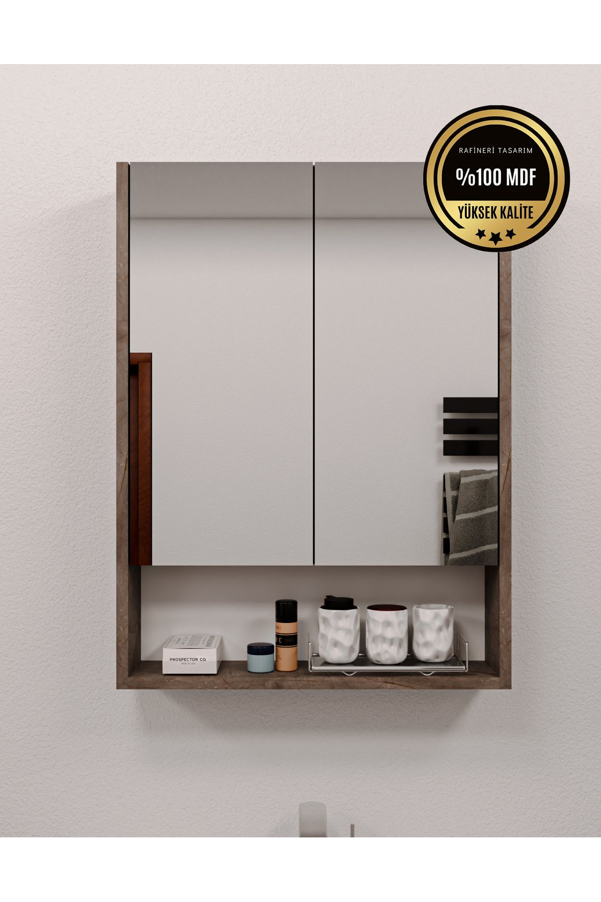 DEKORFİM Lotus MDF 2 Kapaklı Aynalı Banyo Dolabı Lavabo Üstü Dolap Çok Amaçlı Banyo Dolabı