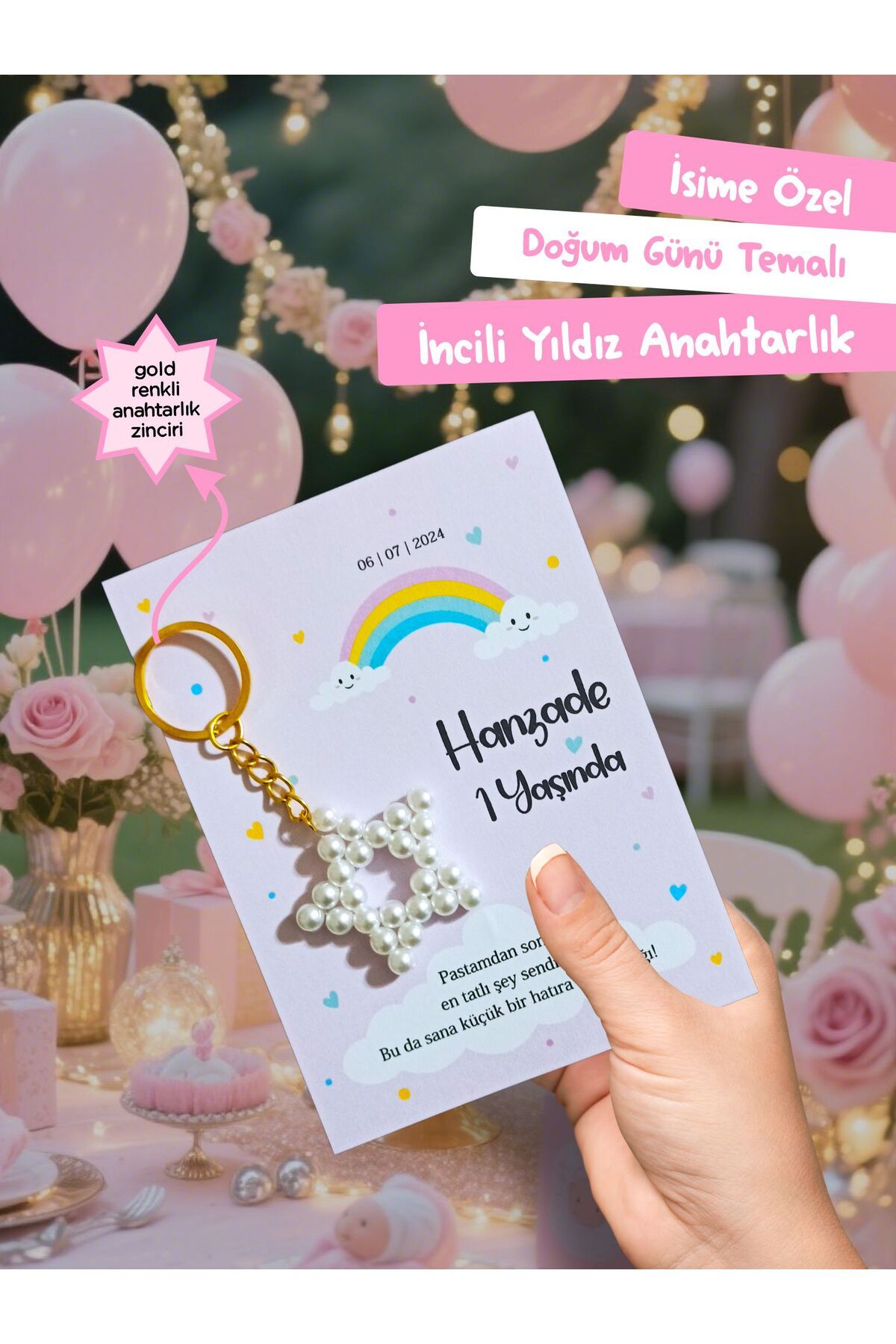 AY Masalı Kişiye Özel Doğum Günü Temalı İncili Anahtarlık - 24 Adet Doğum Günü, Baby Shower, Sünnet Hediyesi