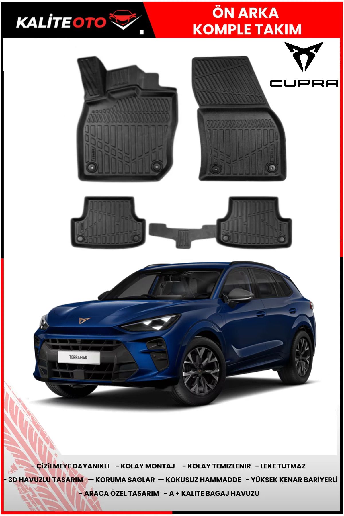 ko kaliteoto Cupra Terramar 4D Havuzlu Paspas Takımı