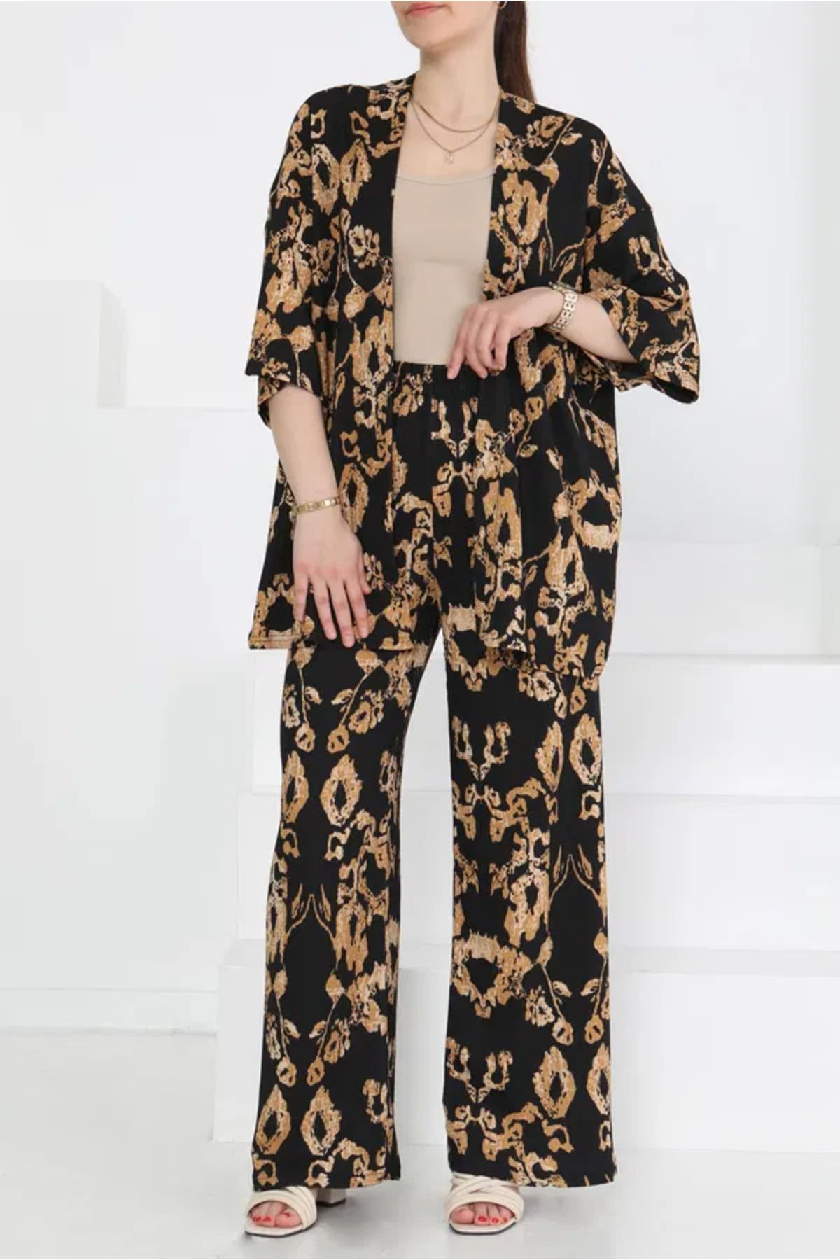 Butik Desenli Kimono Takım