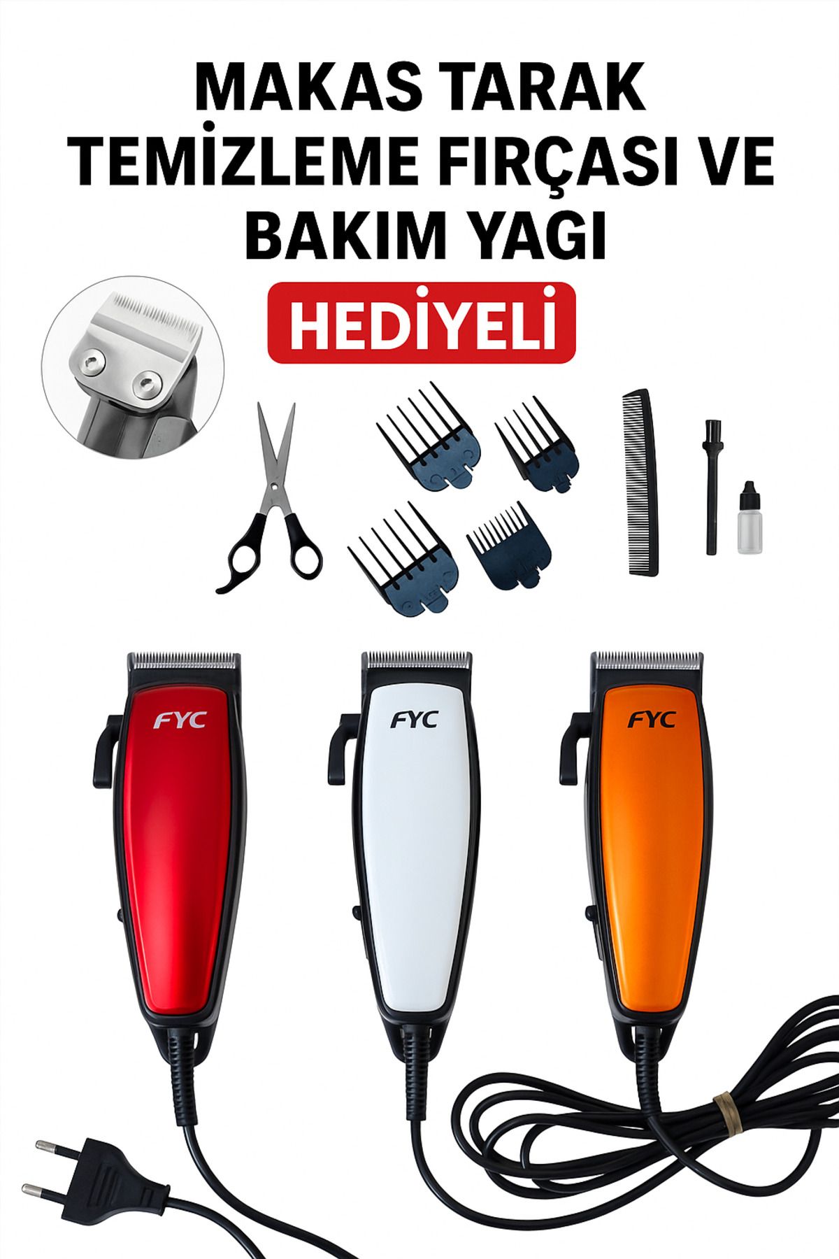 Fyc Profesyonel Saç Sakal Tıraş Makinesi Seti Sessiz Motor Ayarlanabilir Başlık