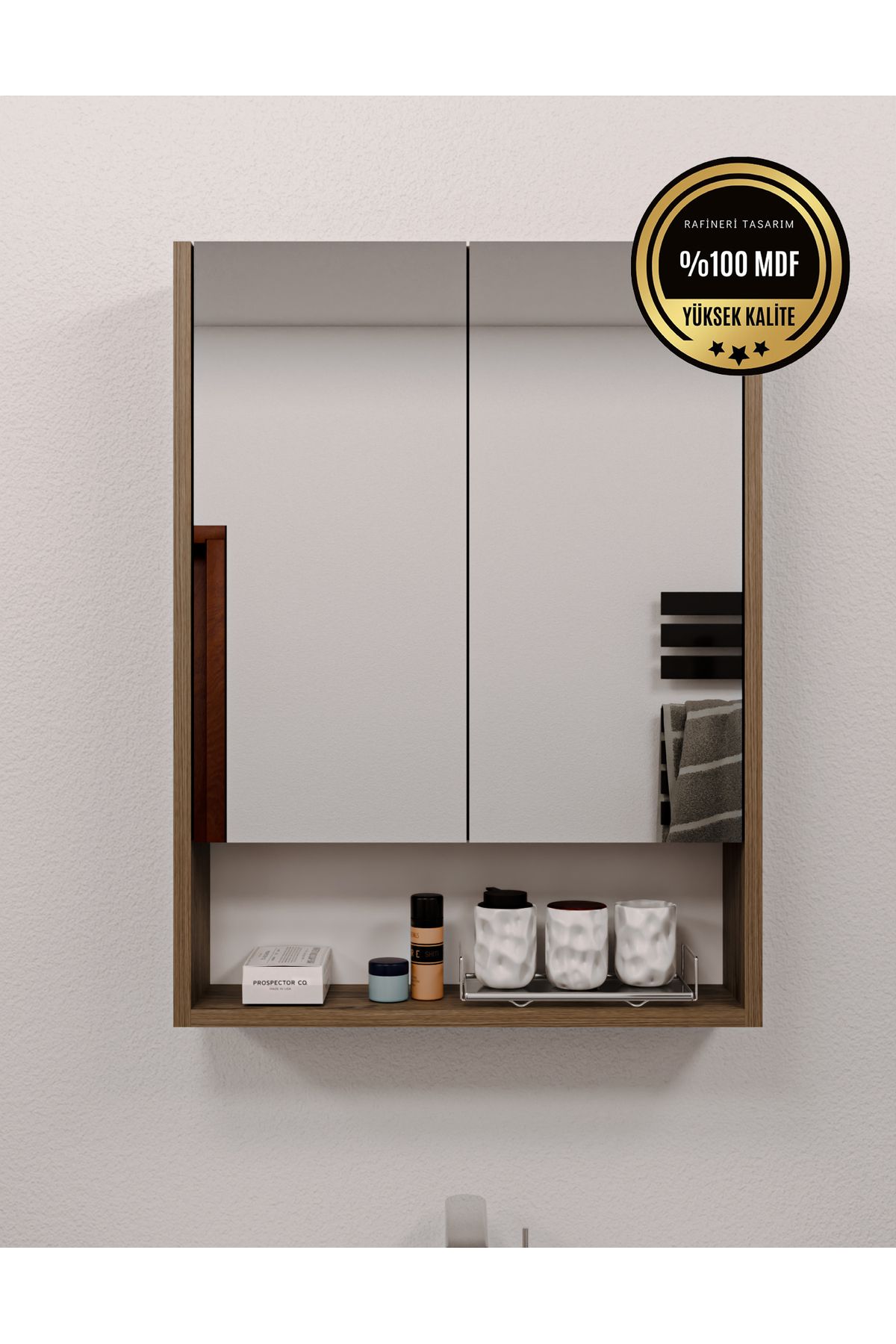 DEKORFİM Lotus MDF 2 Kapaklı Aynalı Banyo Dolabı Lavabo Üstü Dolap Çok Amaçlı Banyo Dolabı