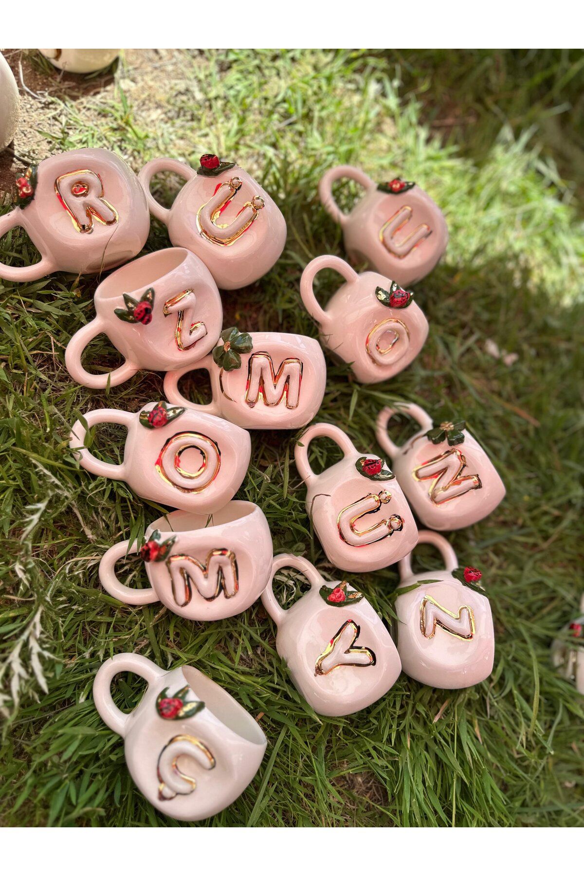 tuanART Harfli Seramik Kahve Fincanı Mug Kupa 24k Altın Kaplama