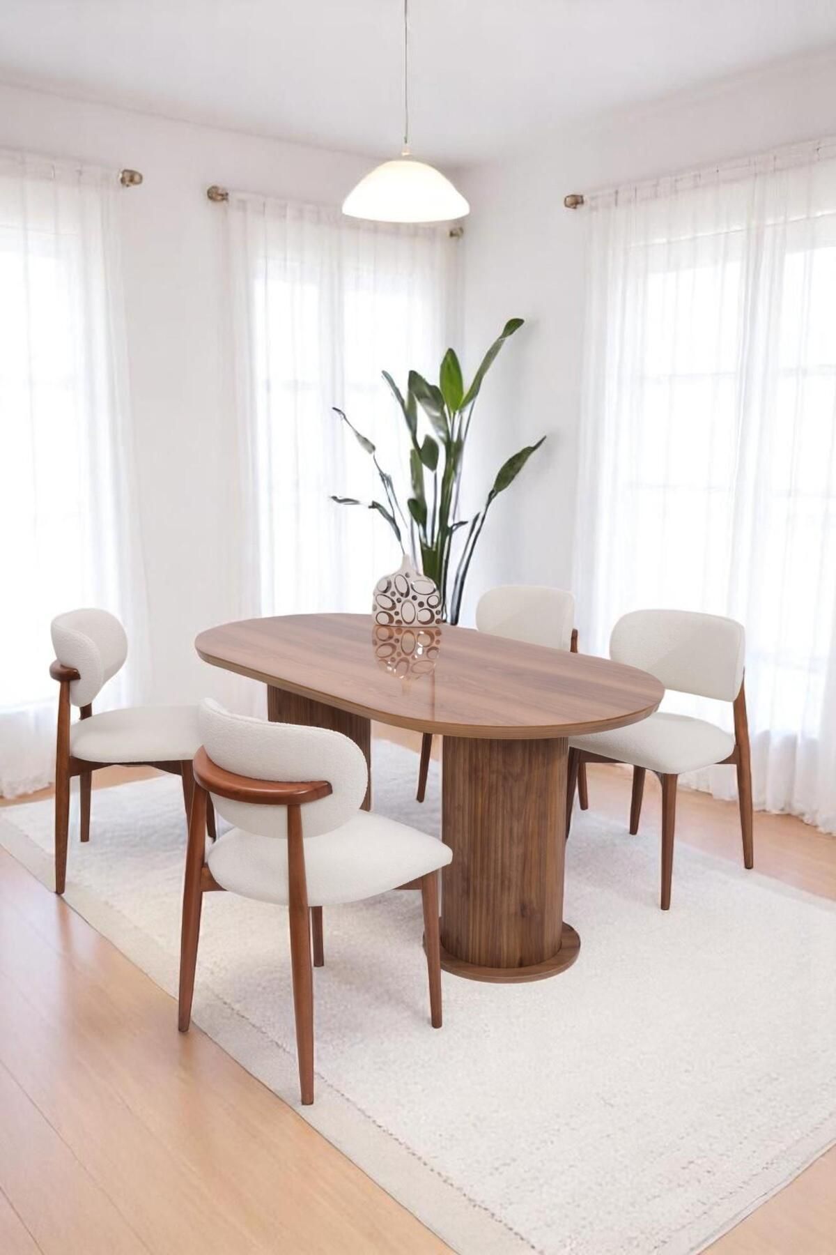 Erezogulları Mobilya Bohem Norte Lak Panel Sabit Yemek Masa Sandalye Takımı 90x160cm