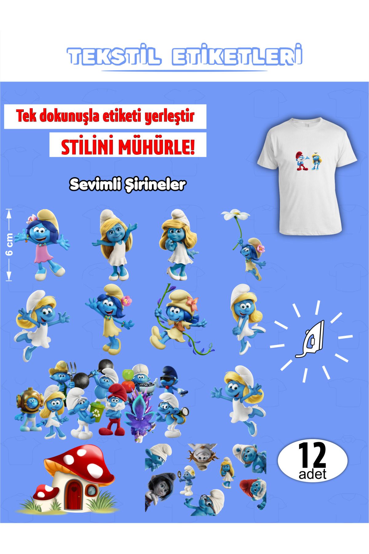 AGG Reklam Ütü Ile Yapışan Kıyafet Etiketi Sevimli Şirineler 12li Set