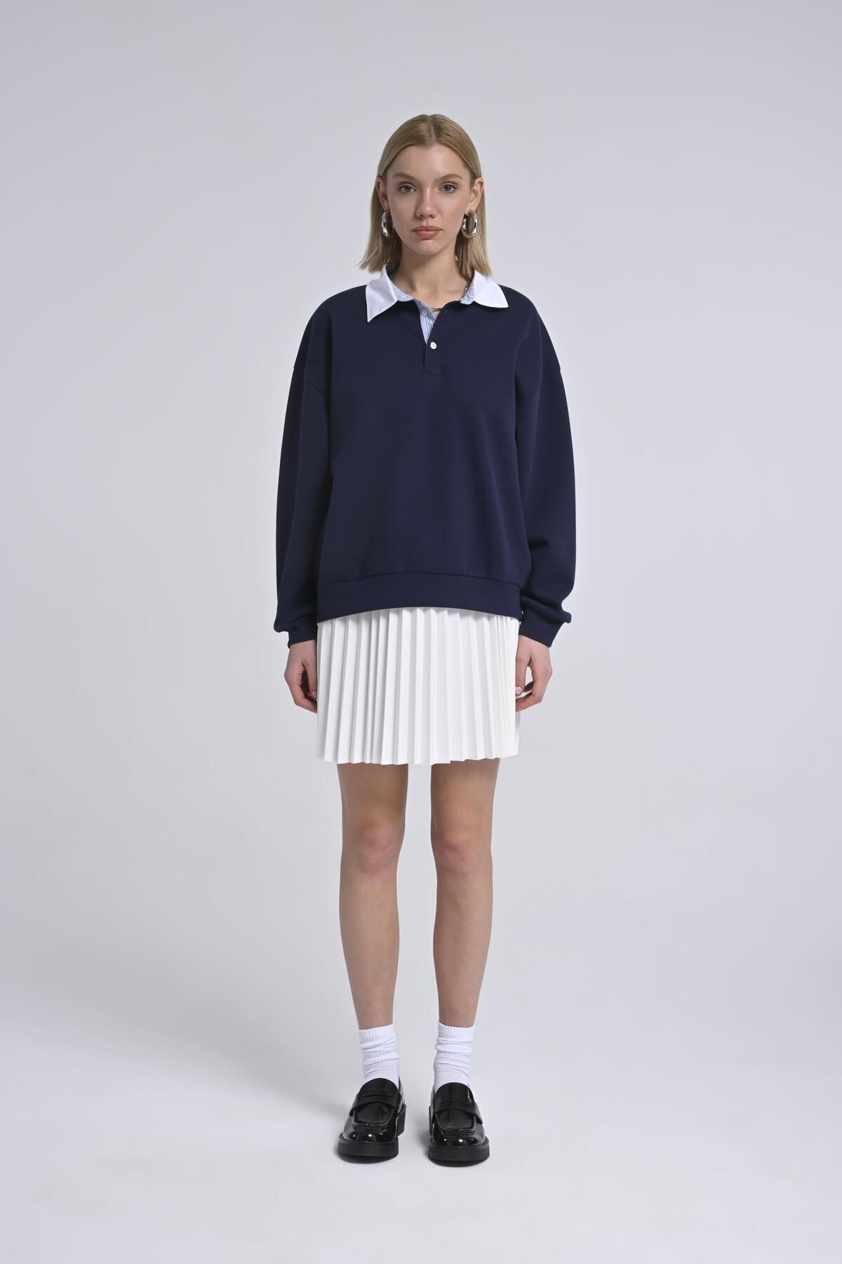 Tpc.Point Collection Kadın Lacivert Kışlık Gömlek Yaka Sweatshirt