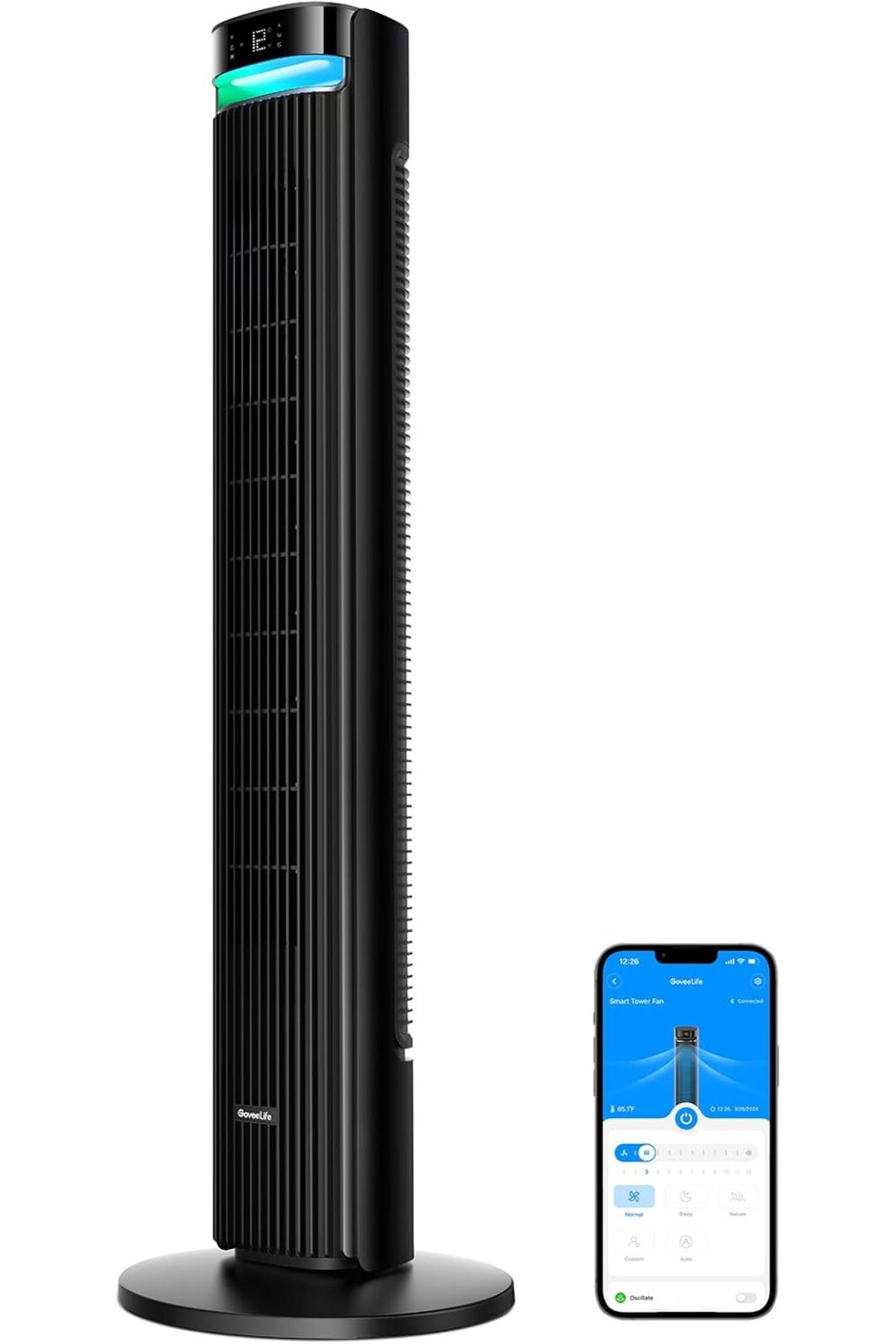 GoveeLife 42 inç Sessiz Akıllı Kule Vantilatör, 12 Hız, WiFi, Alexa, Uzaktan Kumanda