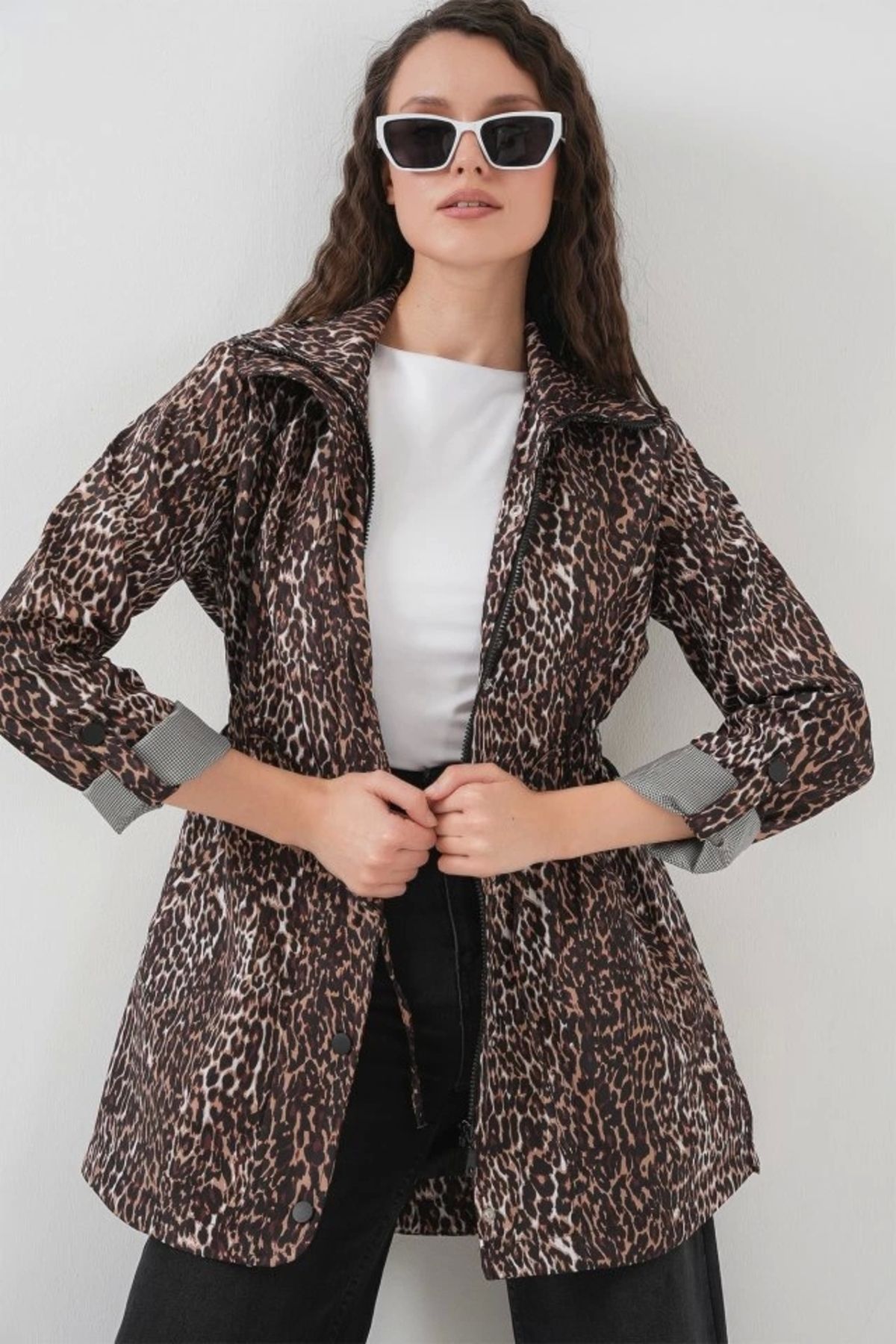 Butik 10322 Beli Büzgülü Trençkot - E. Kahve