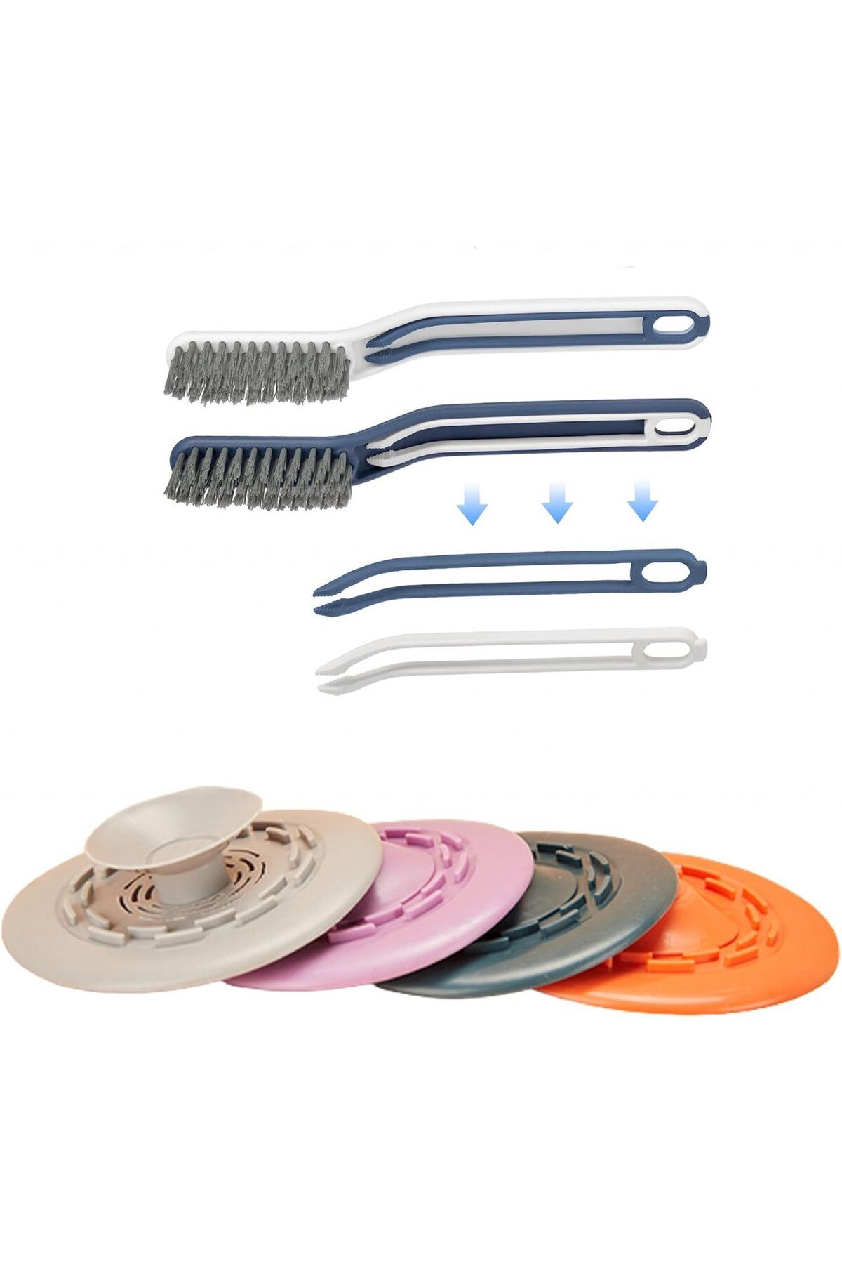 Generic-Set of 4 drain plugs and 2 brushes with tweezers Generic, silicone, multicolor 3