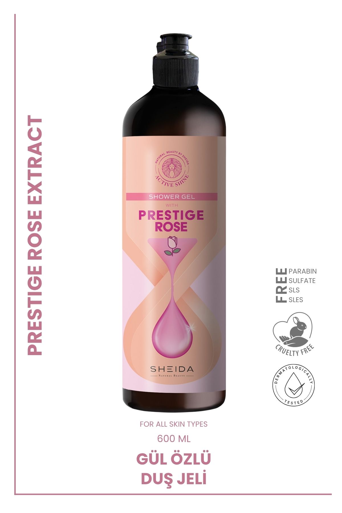 Sheida Active Shine Prestige Rose Duş Jeli – Gül Özlü & Nemlendirici – 600 ml Dev Boy