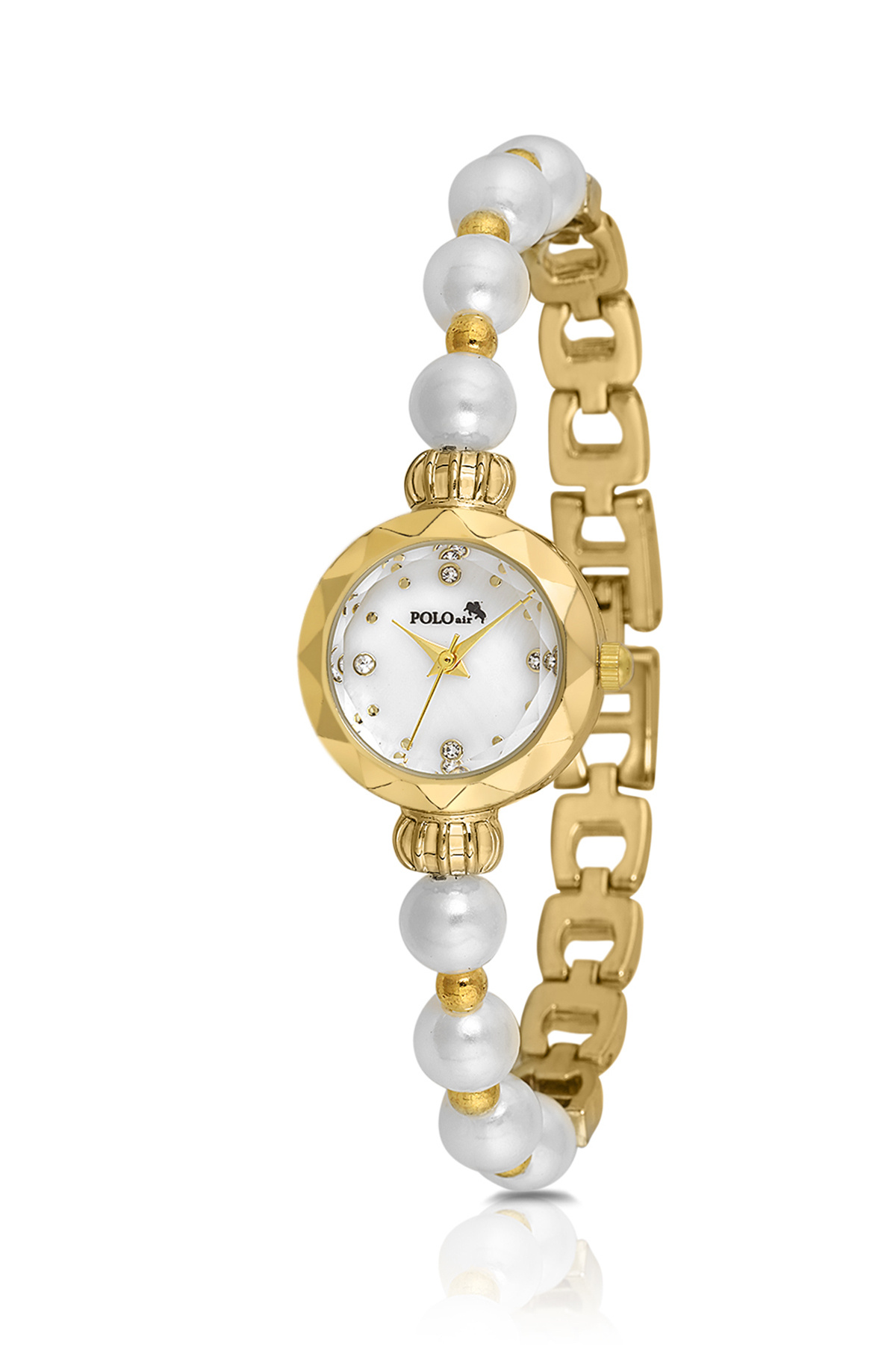 Polo Air-Elegant Pearl Look Women's Wristwatch Gold White Color Pl-1530B1X 2